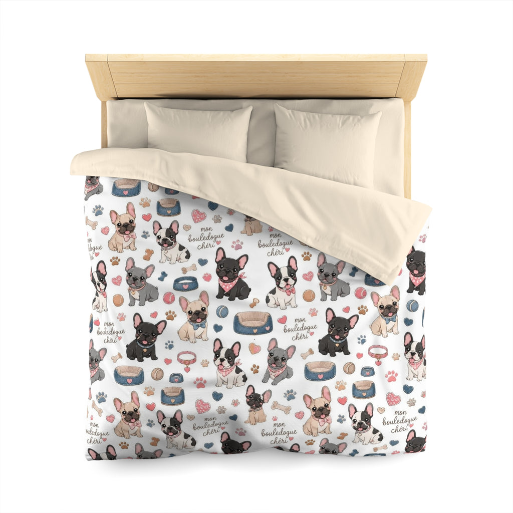 French Bulldog Pattern Duvet Cover Cute Puppy Print Microfiber Bedding