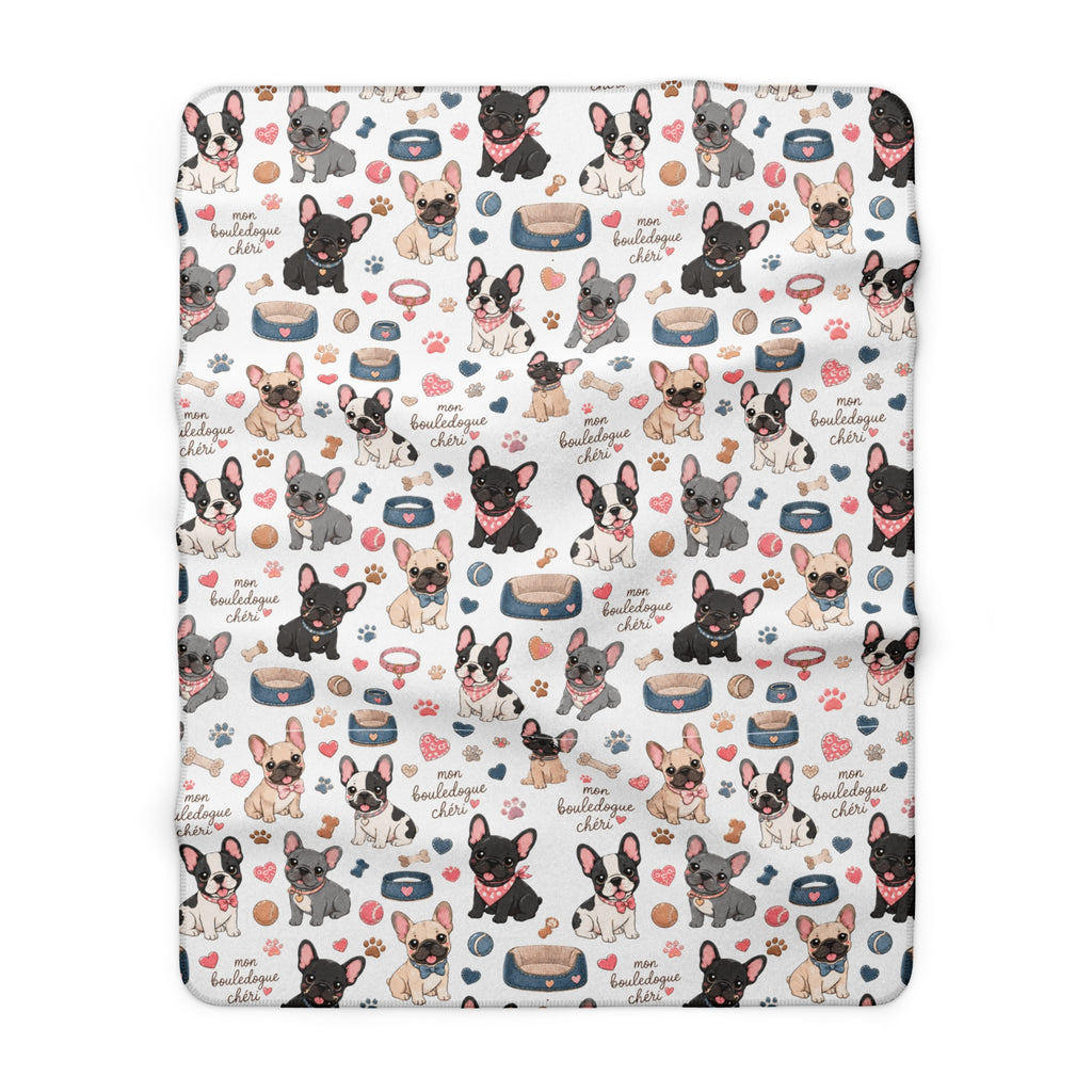 French Bulldog Pattern Sherpa Blanket Cute Paw Print Cozy Throw
