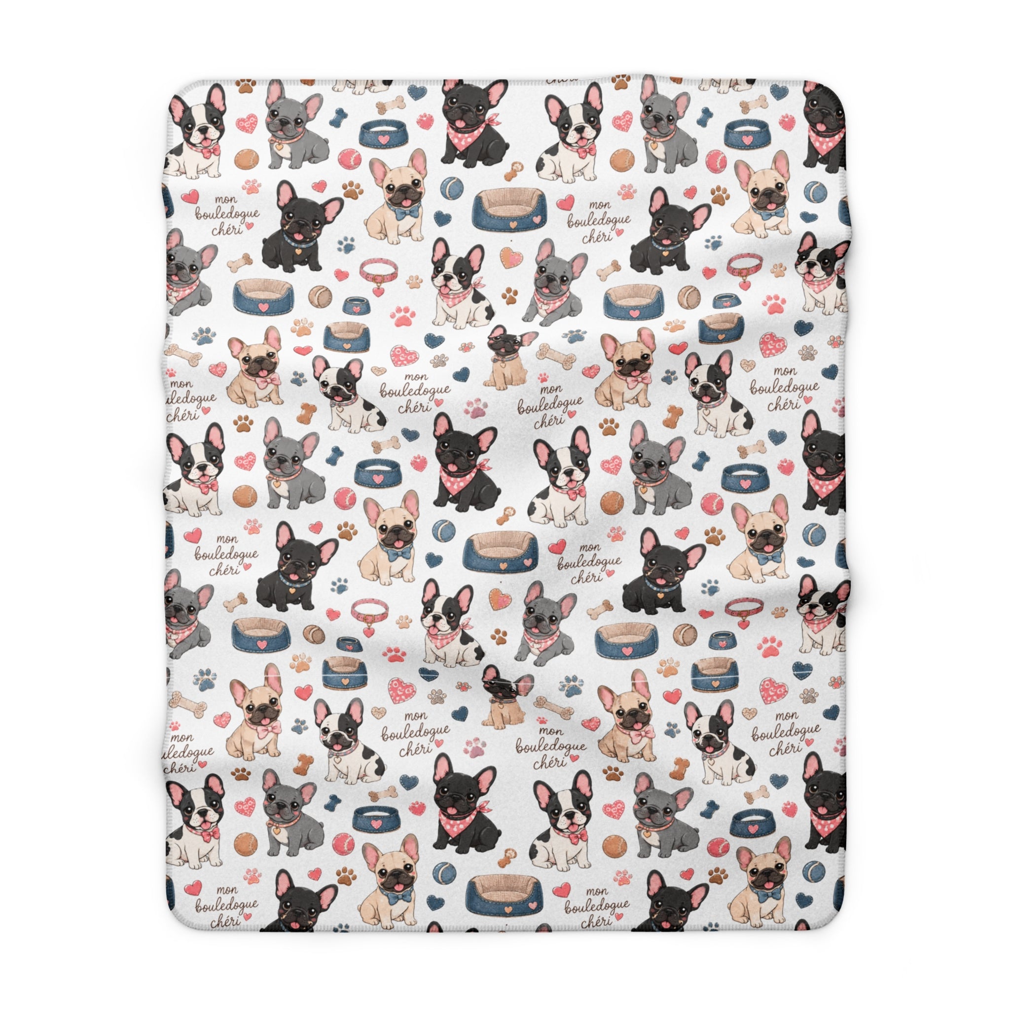 French Bulldog Pattern Sherpa Blanket Cute Paw Print Cozy Throw