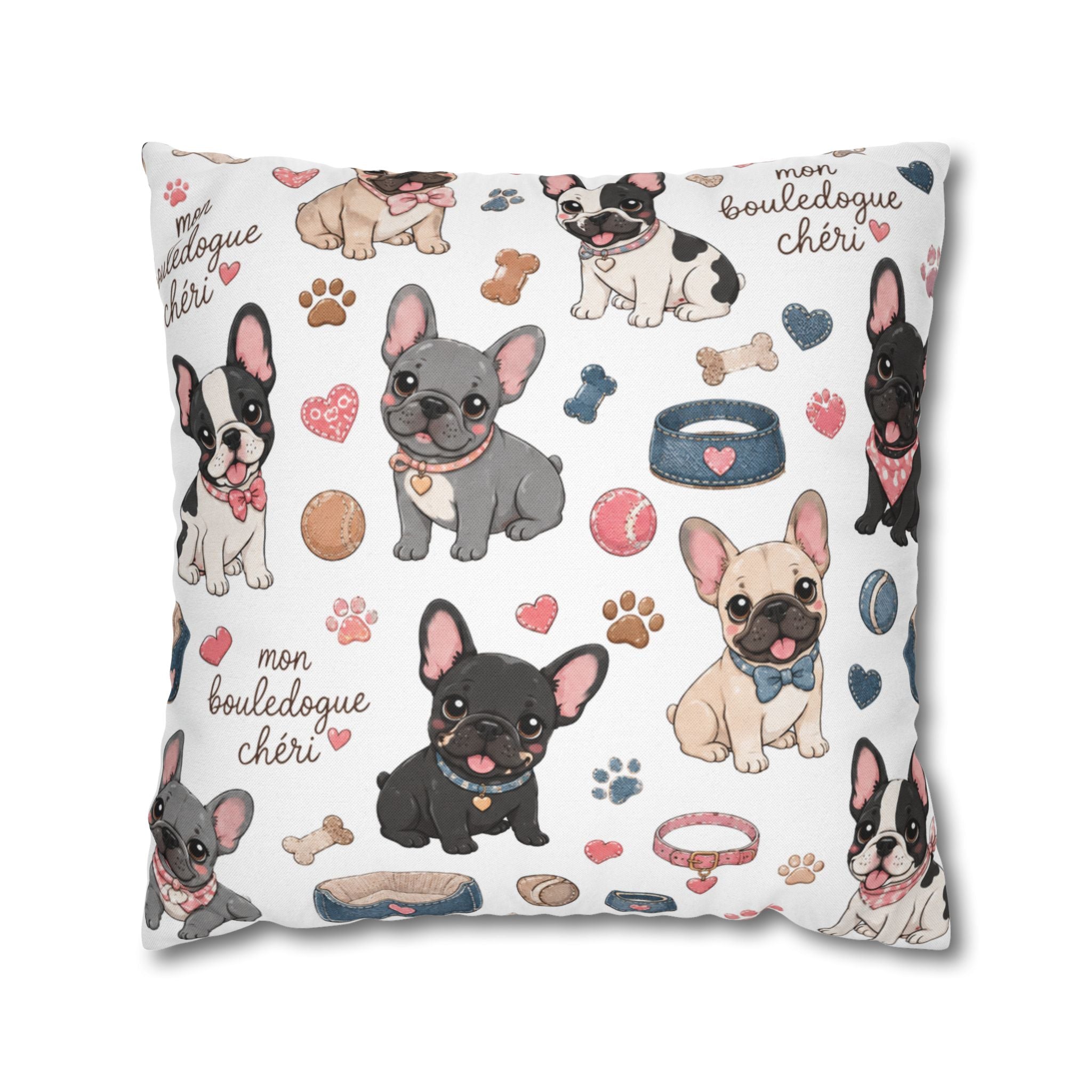 French Bulldog Pattern Pillowcase Cute Dog Print Decorative Throw Pillow Cover