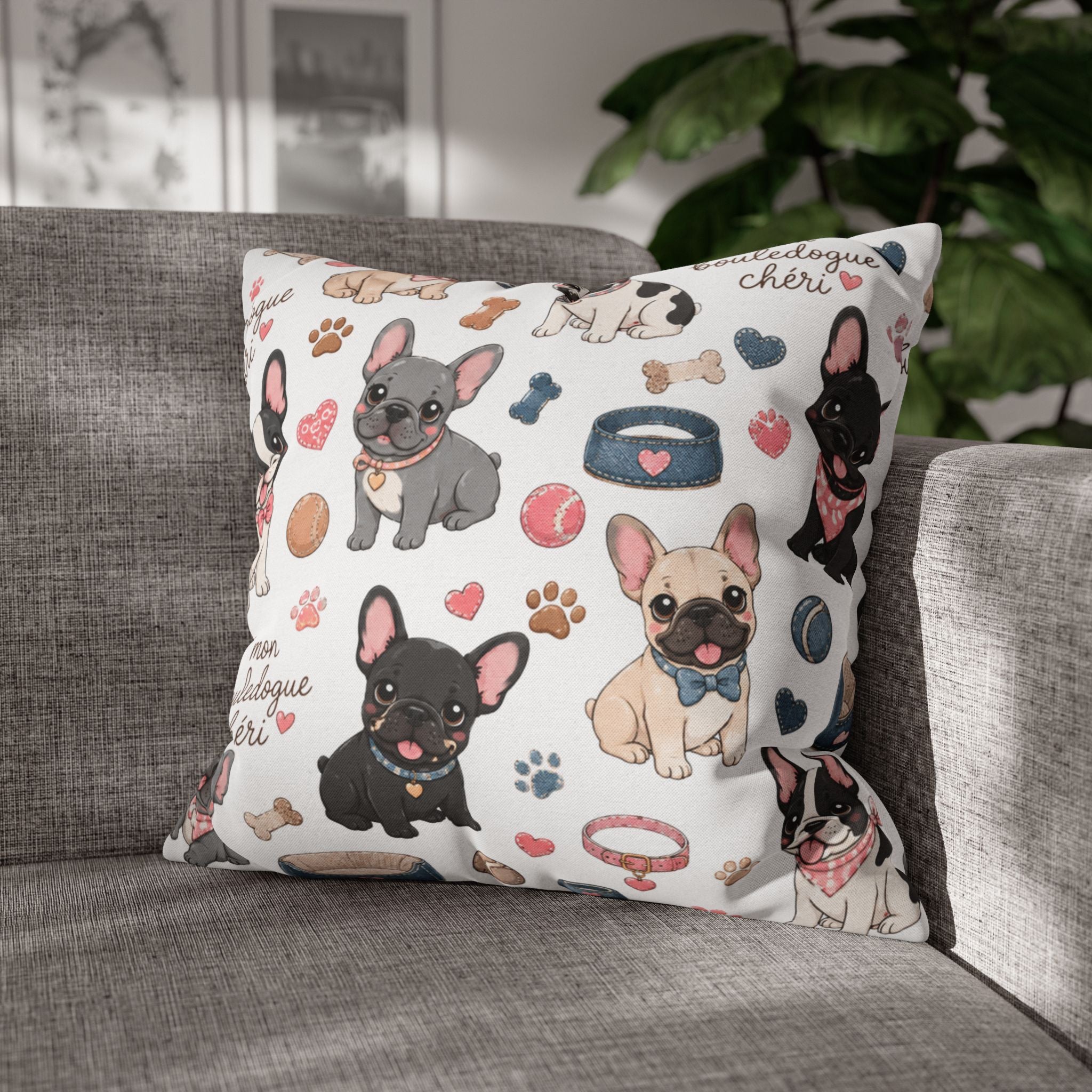 French Bulldog Pattern Pillowcase Cute Dog Print Decorative Throw Pillow Cover