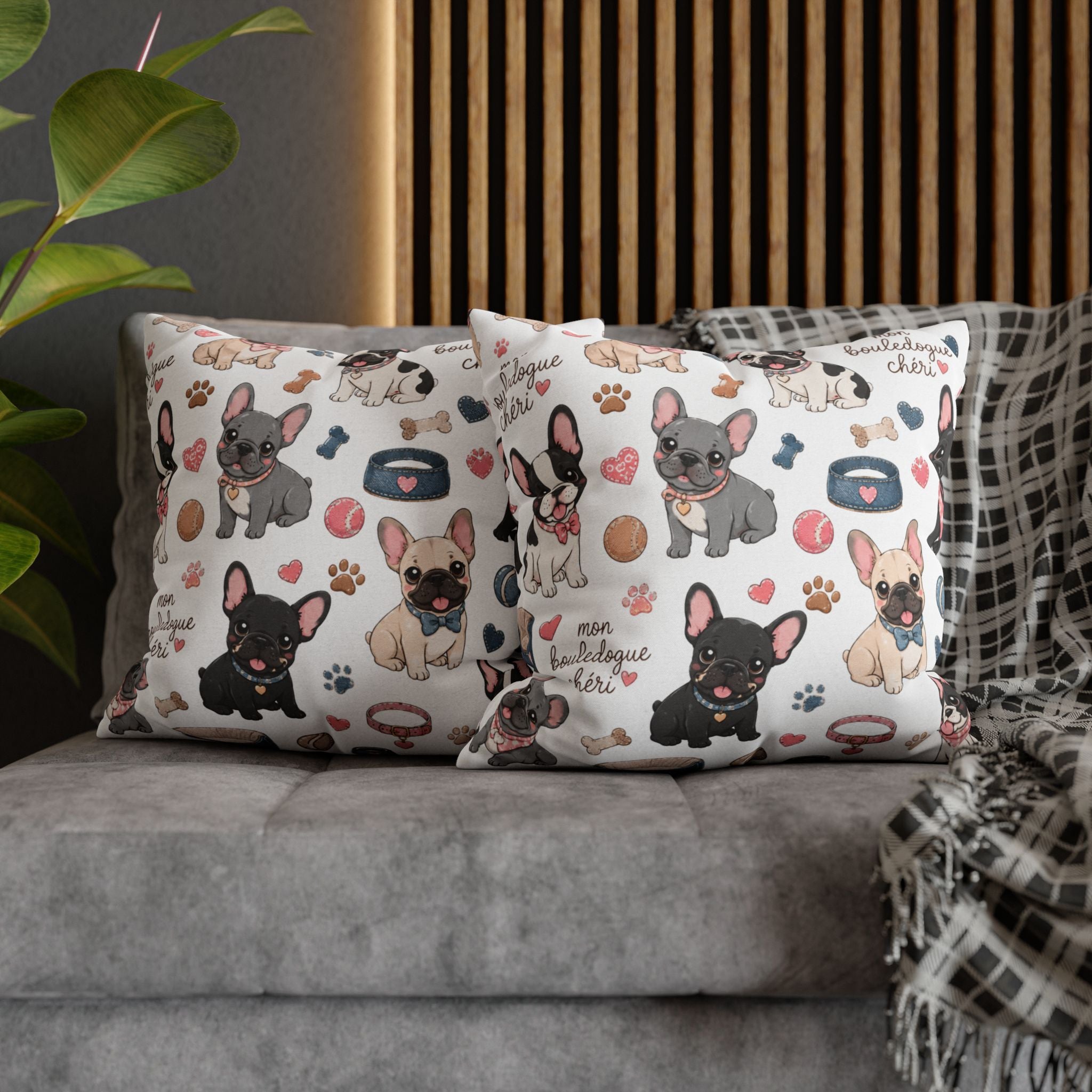 French Bulldog Pattern Pillowcase Cute Dog Print Decorative Throw Pillow Cover