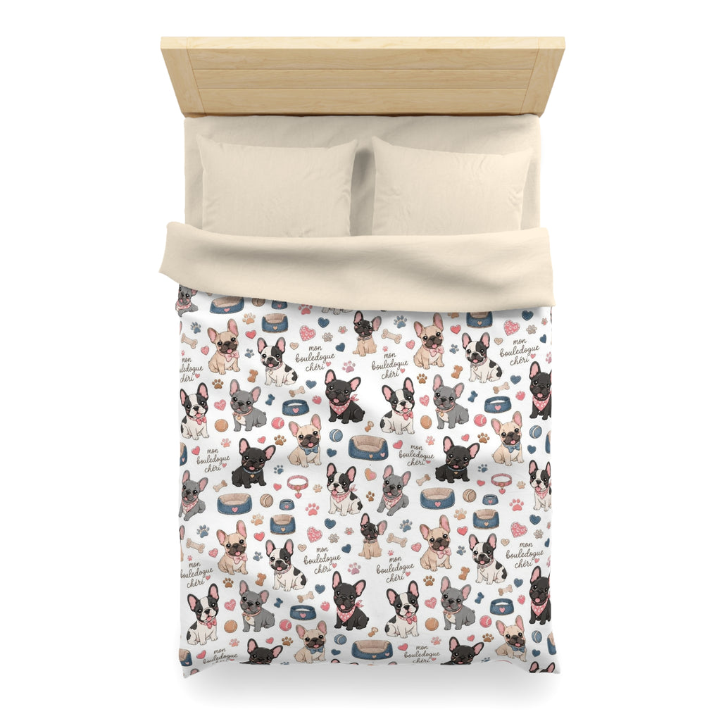 French Bulldog Pattern Duvet Cover Cute Puppy Print Microfiber Bedding