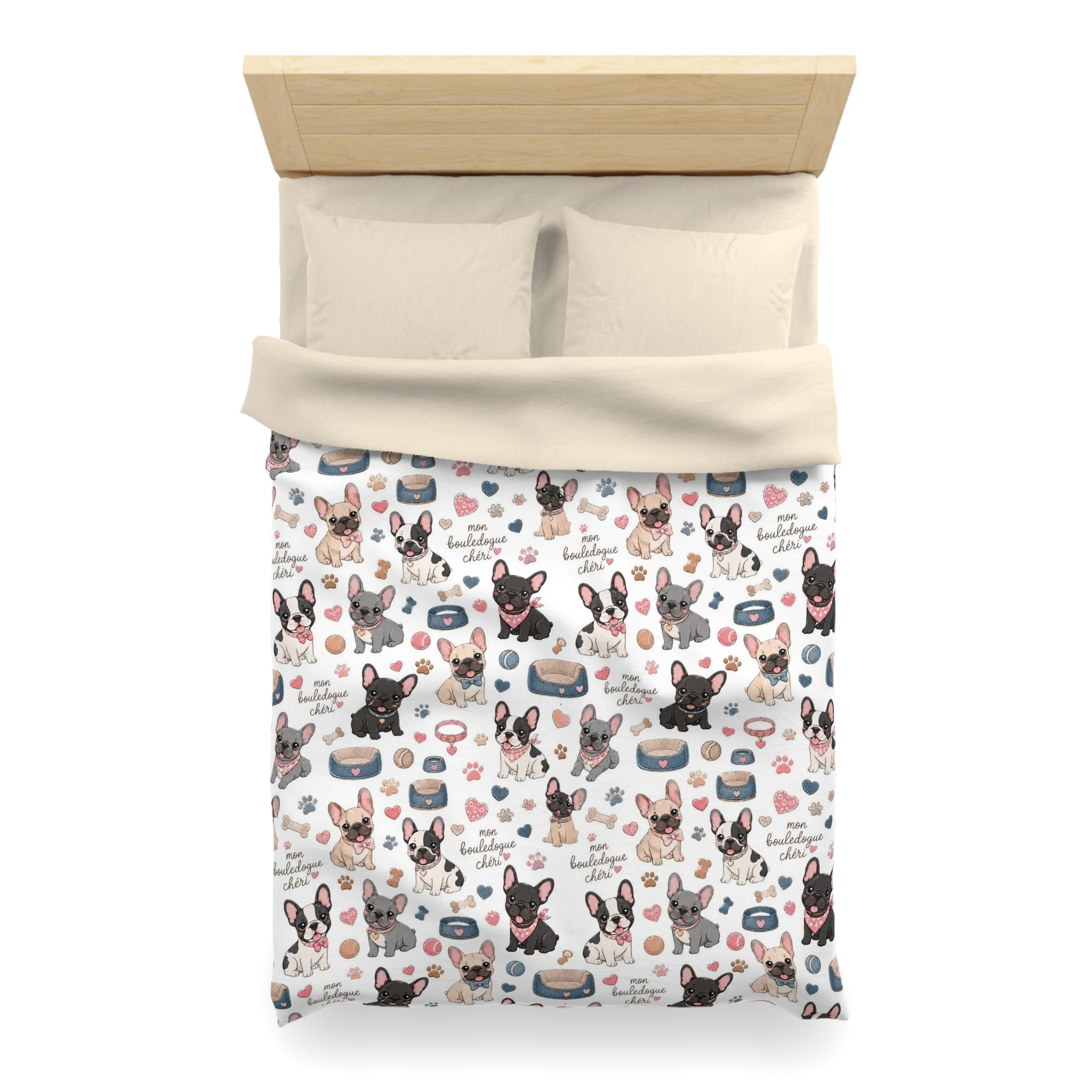 French Bulldog Pattern Duvet Cover Cute Puppy Print Microfiber Bedding