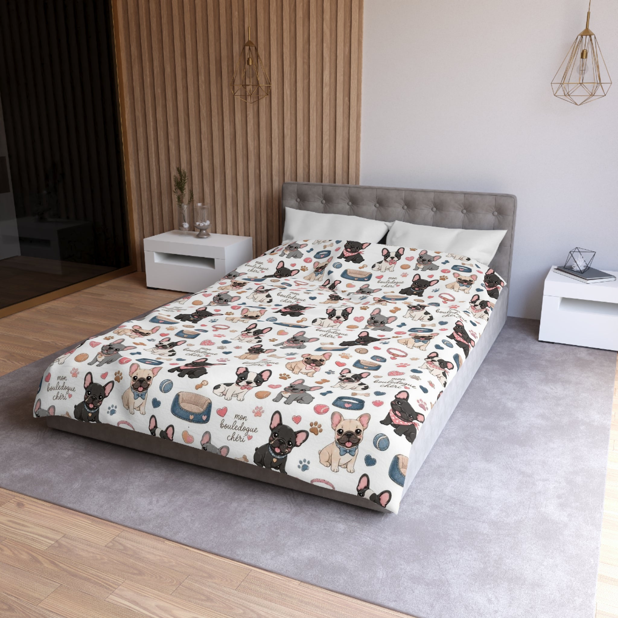 French Bulldog Pattern Duvet Cover Cute Puppy Print Microfiber Bedding