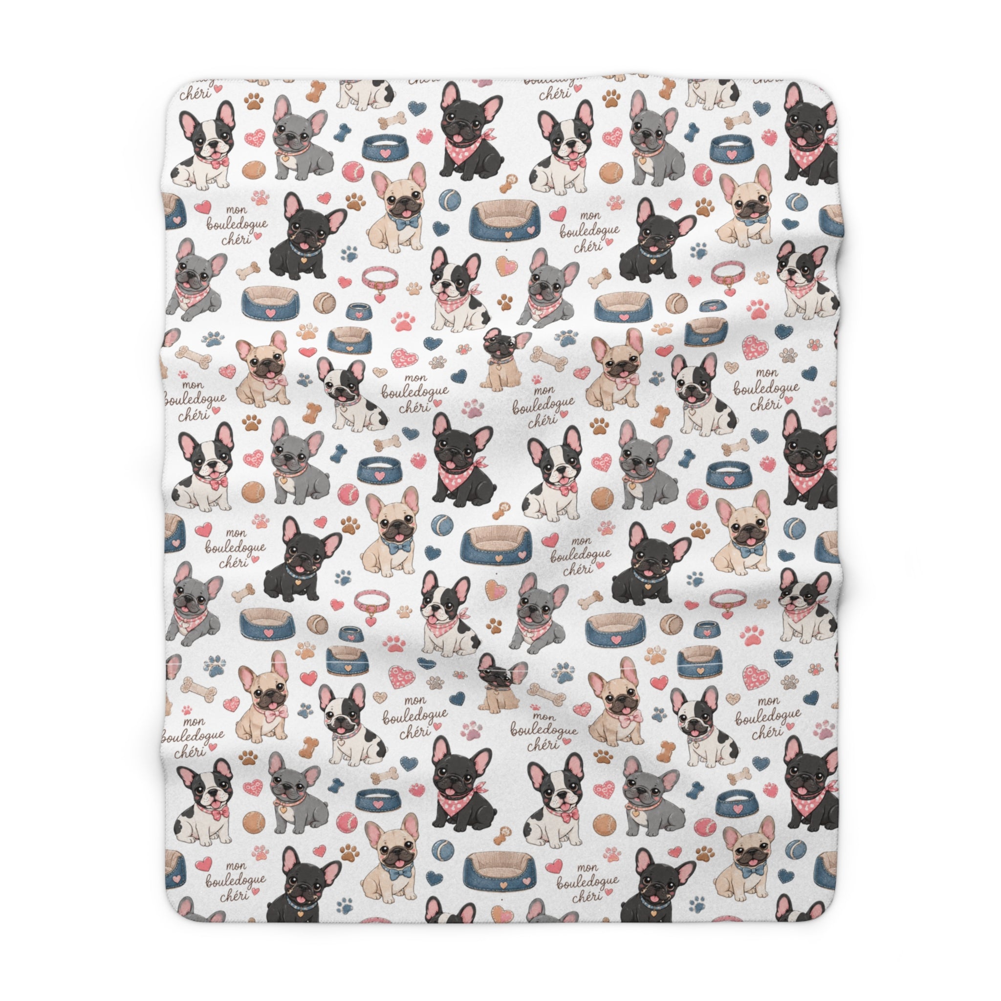 French Bulldog Pattern Sherpa Blanket Cute Paw Print Cozy Throw