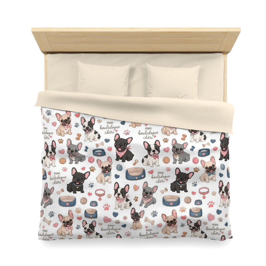 French Bulldog Pattern Duvet Cover Cute Puppy Print Microfiber Bedding