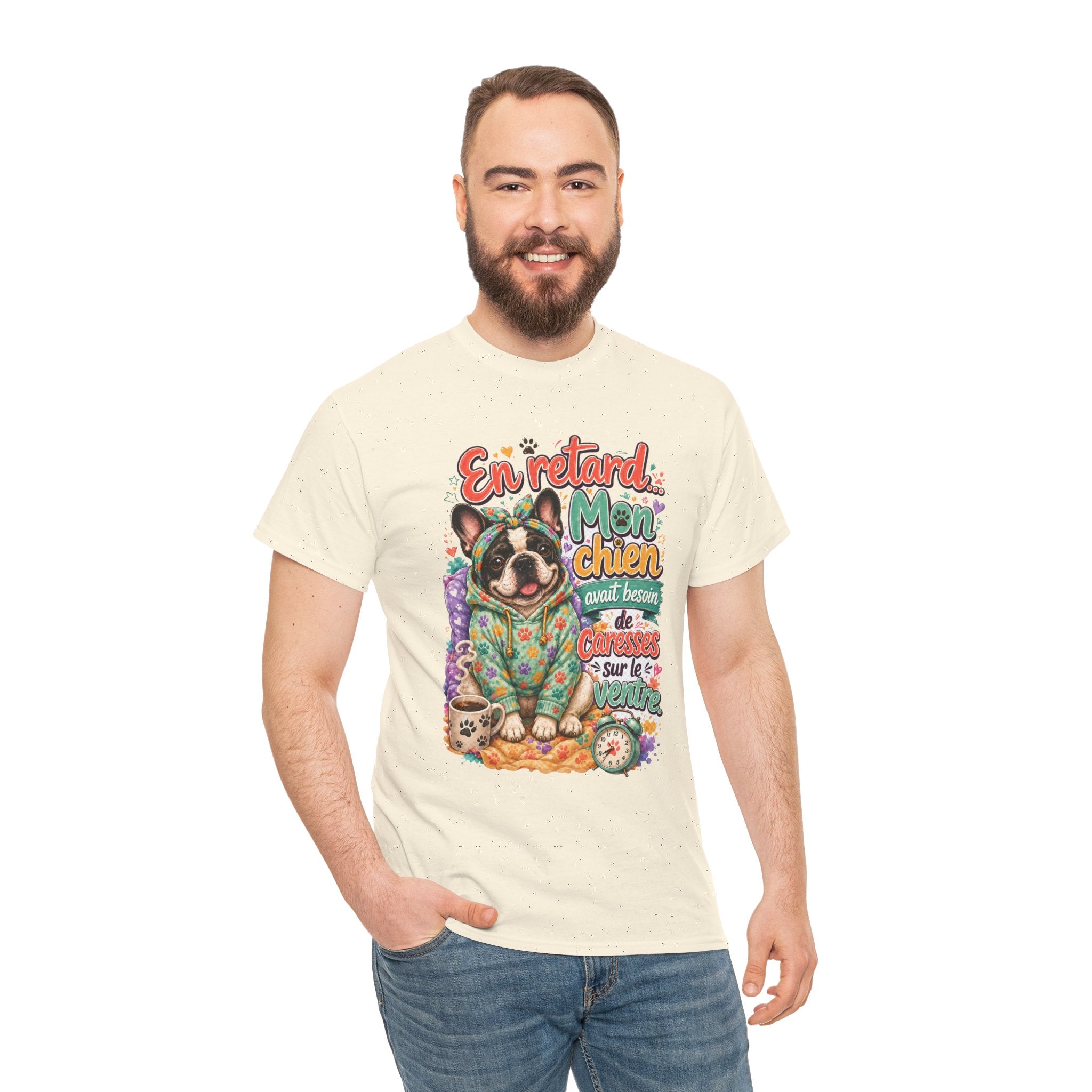 French Bulldog Graphic Tee En retard, mon chien Cute Retro Pet Shirt