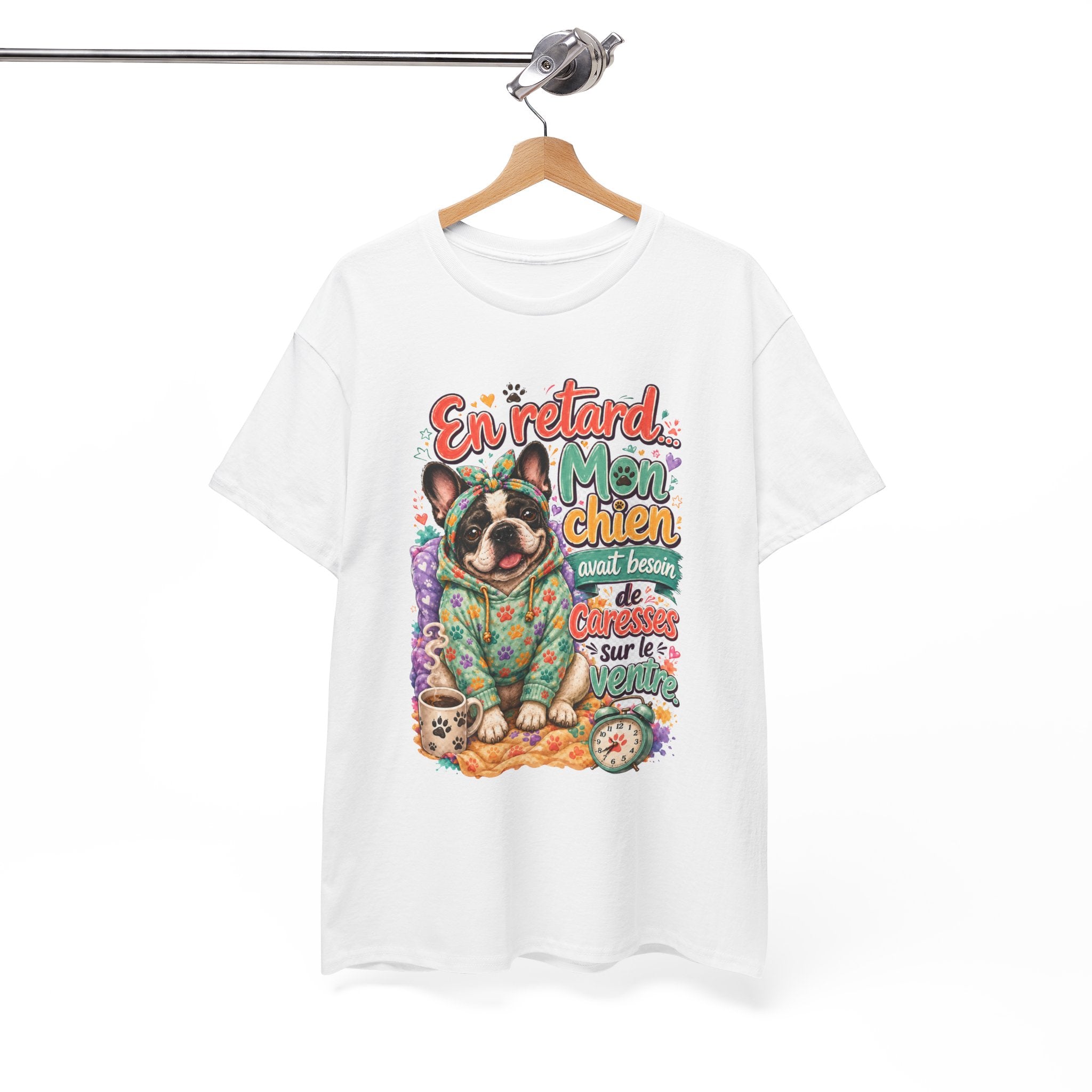 French Bulldog Graphic Tee En retard, mon chien Cute Retro Pet Shirt