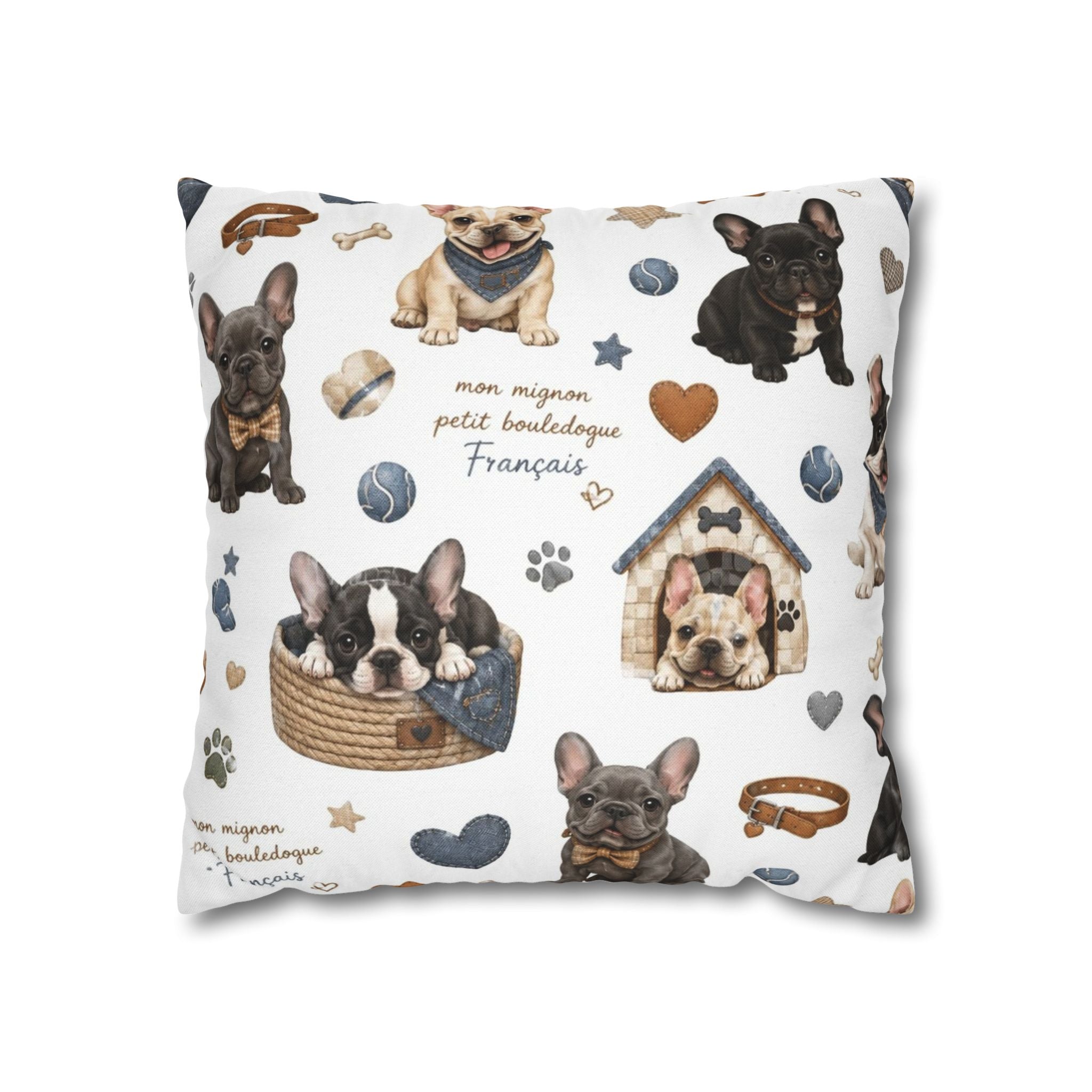 French Bulldog Print Pillowcase Cute Puppy Pattern Square Decorative Pillow Cover