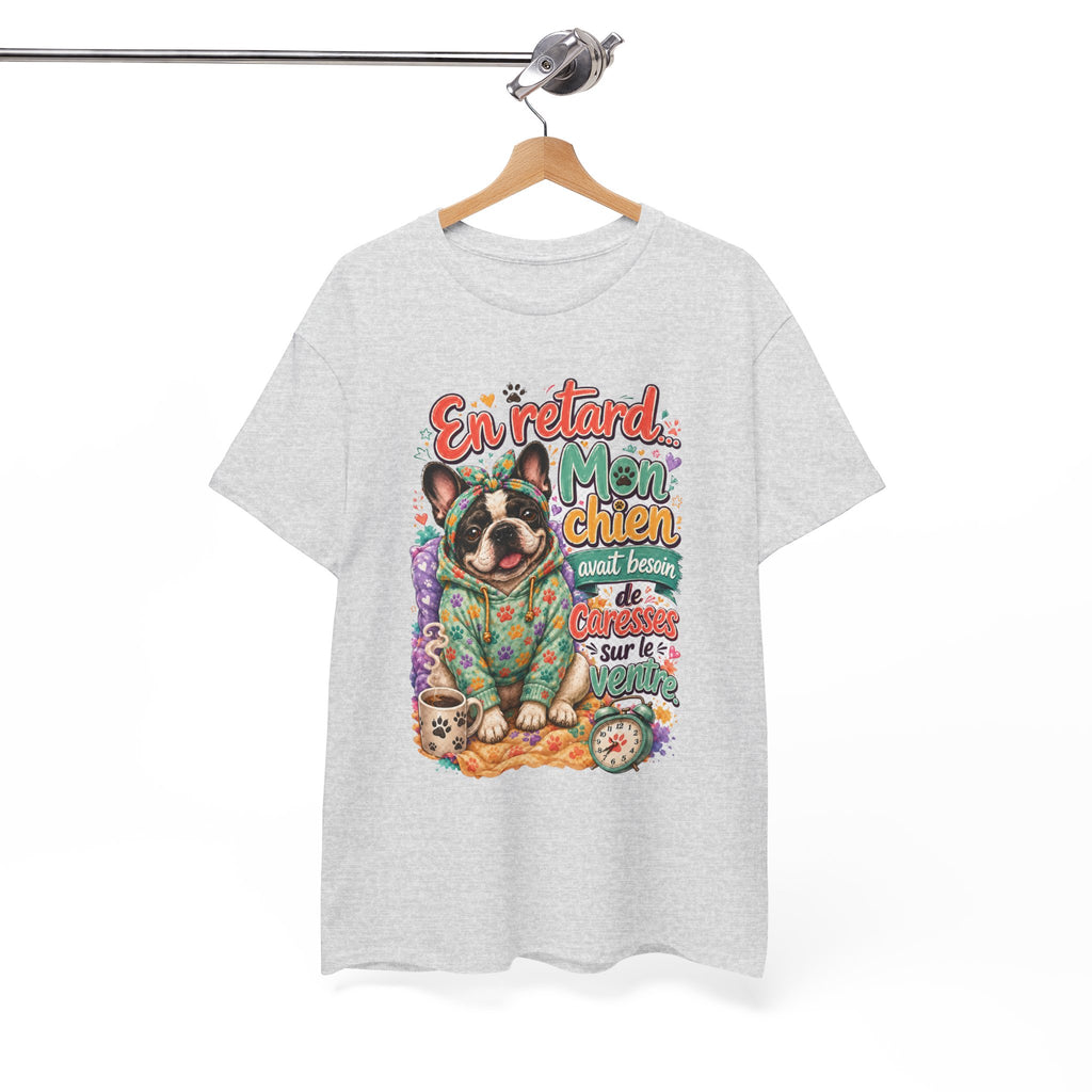 French Bulldog Graphic Tee En retard, mon chien Cute Retro Pet Shirt