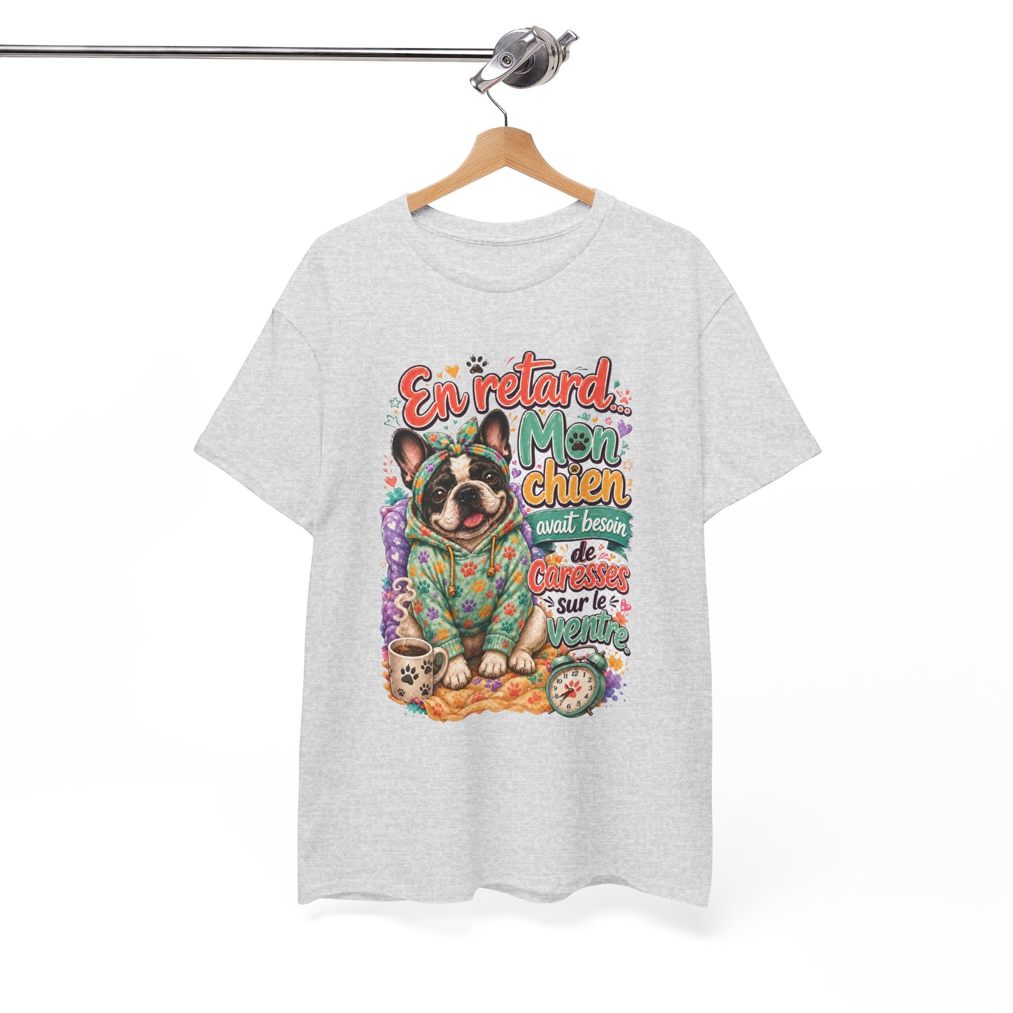 French Bulldog Graphic Tee En retard, mon chien Cute Retro Pet Shirt