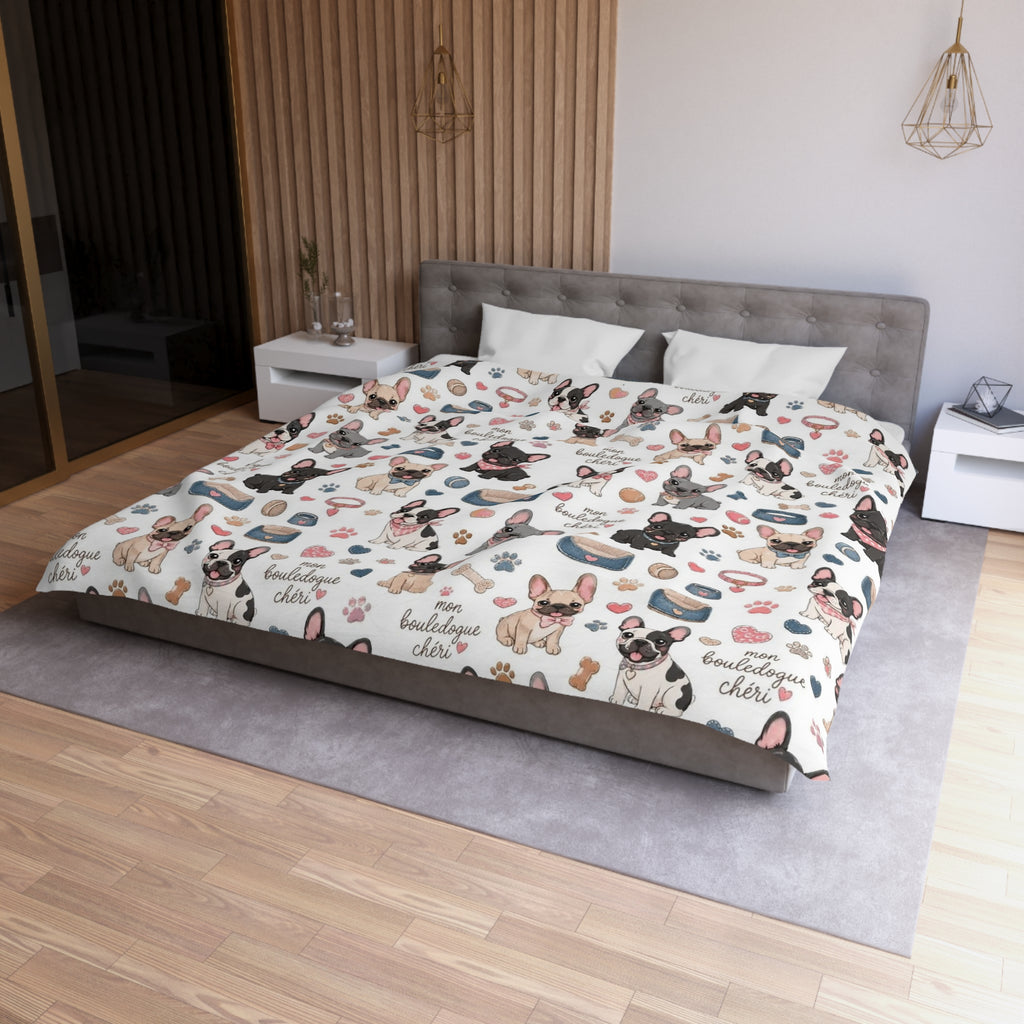 French Bulldog Pattern Duvet Cover Cute Puppy Print Microfiber Bedding