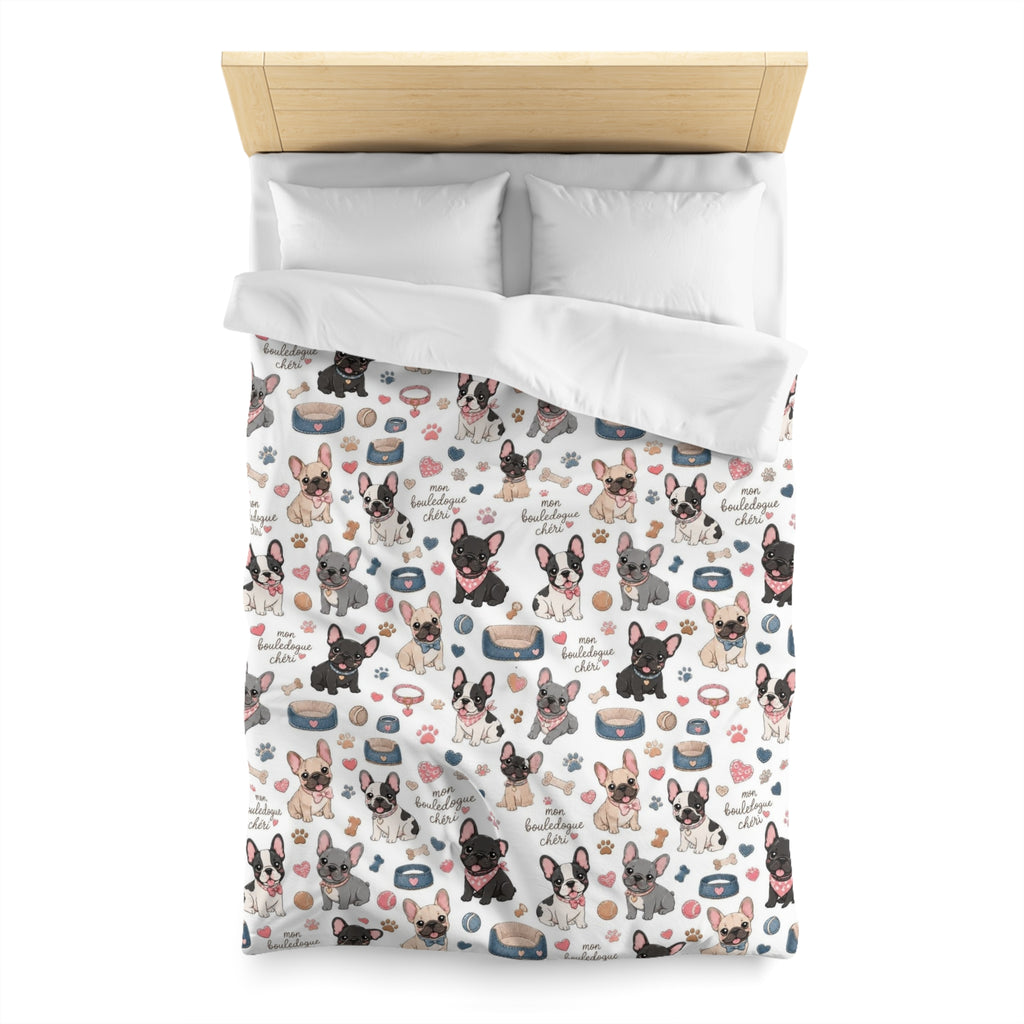 French Bulldog Pattern Duvet Cover Cute Puppy Print Microfiber Bedding