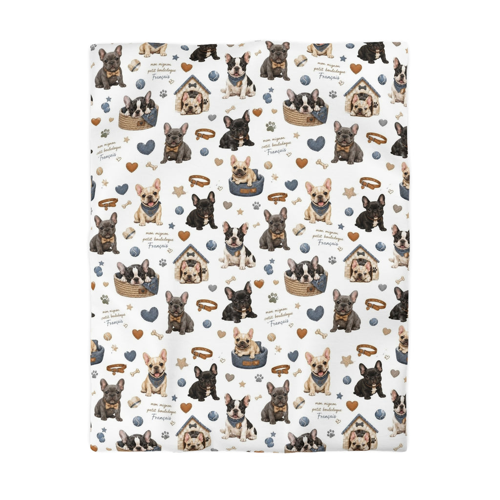 French Bulldog Pattern Duvet Cover Cute Puppy Hearts & 'I Love Frenchies' Microfiber Bedding