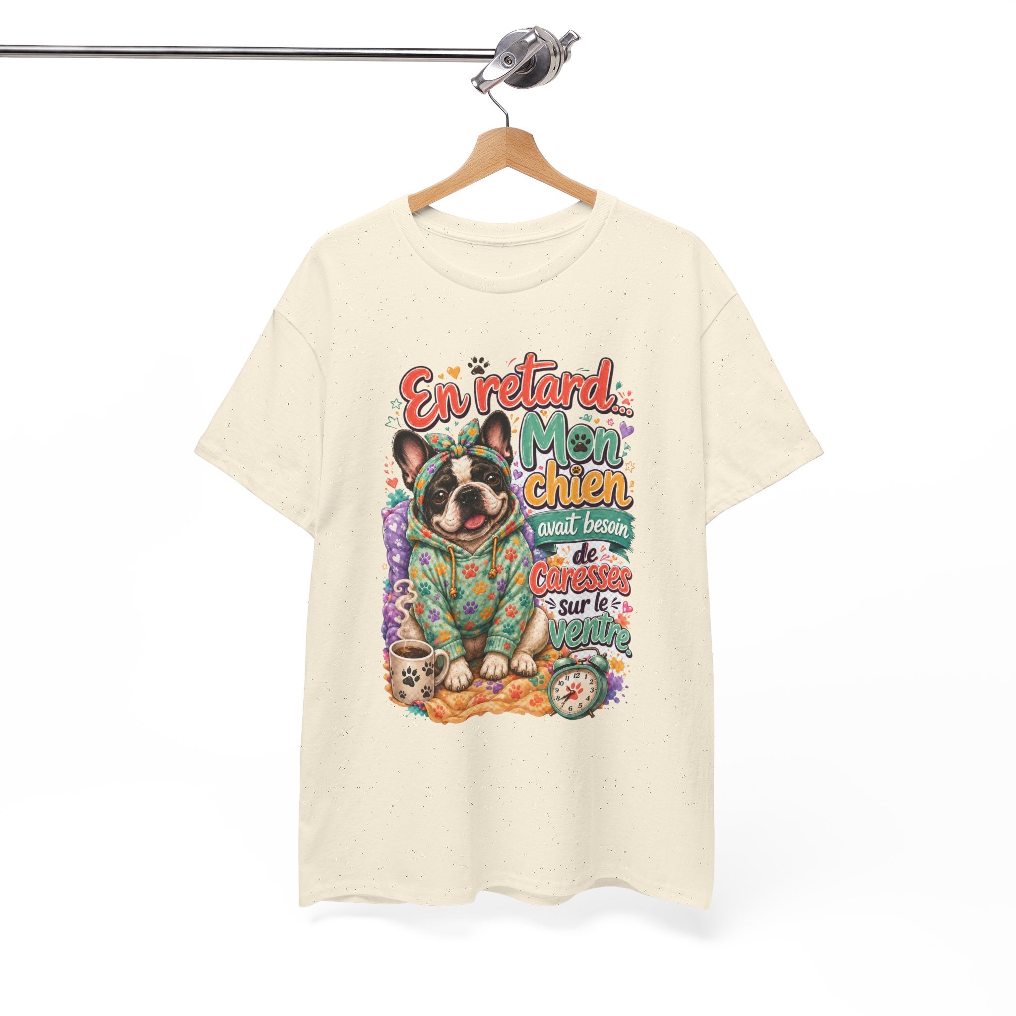 French Bulldog Graphic Tee En retard, mon chien Cute Retro Pet Shirt