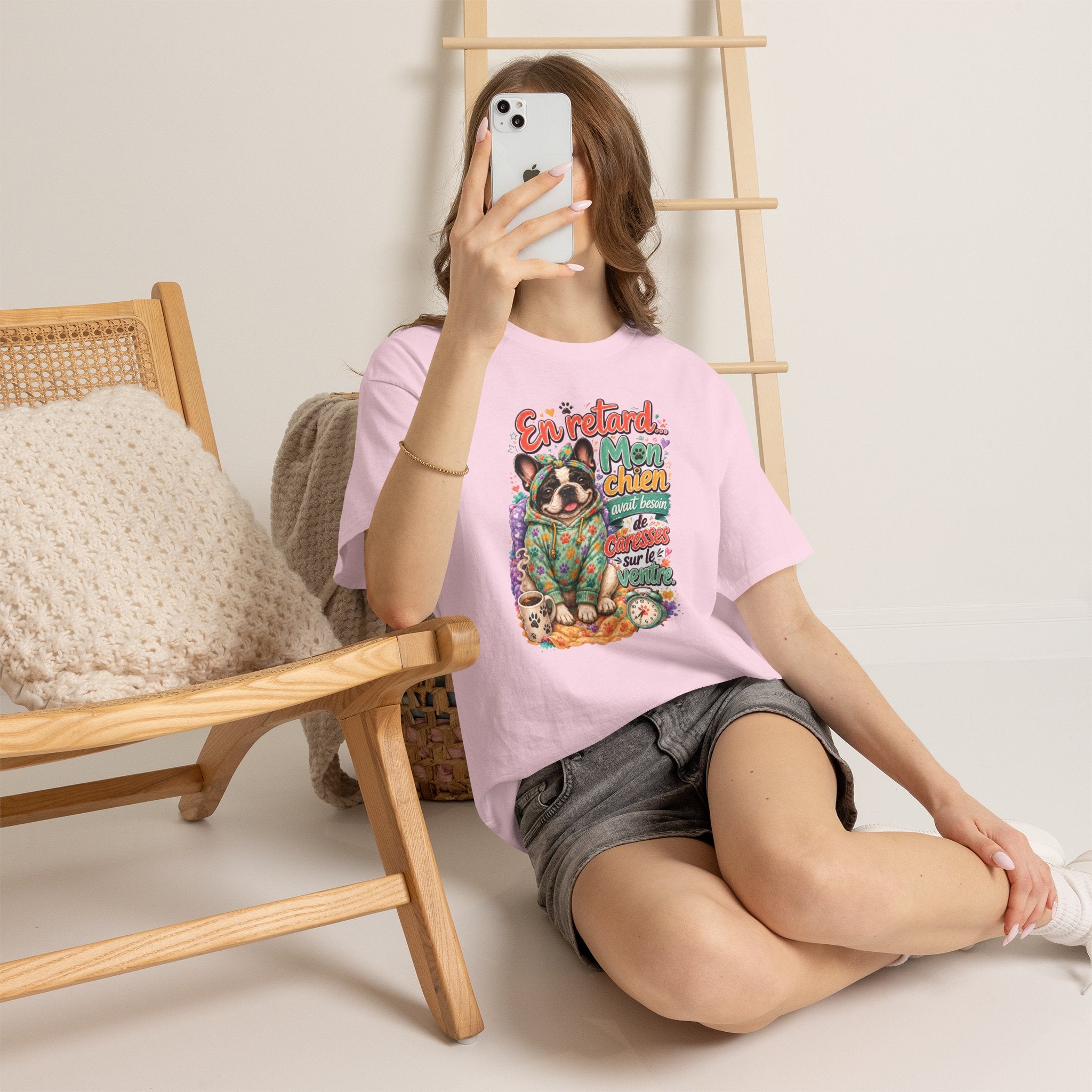 French Bulldog Graphic Tee En retard, mon chien Cute Retro Pet Shirt