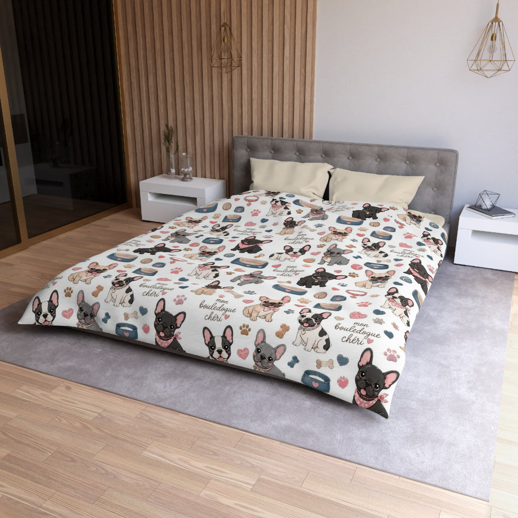 French Bulldog Pattern Duvet Cover Cute Puppy Print Microfiber Bedding