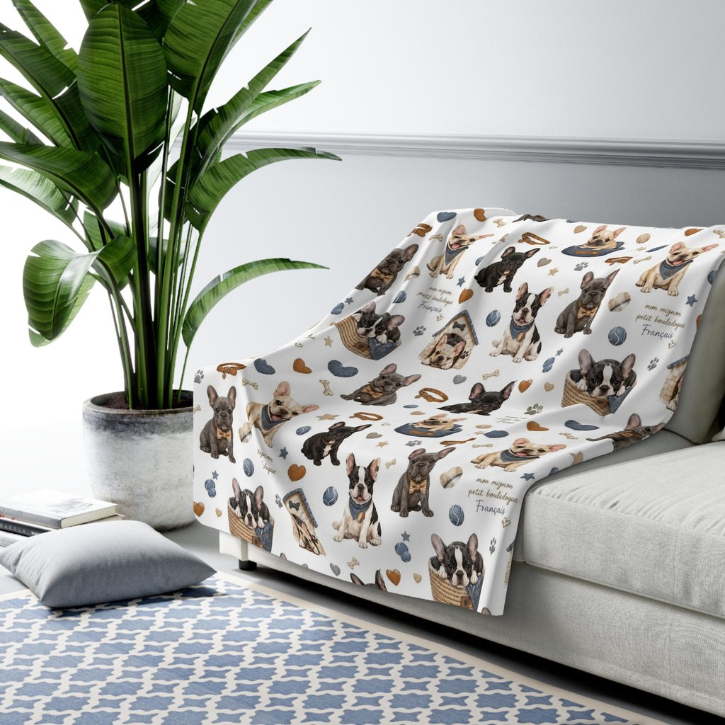 French Bulldog Sherpa Blanket Cozy Puppy Pattern Throw for Dog Lovers