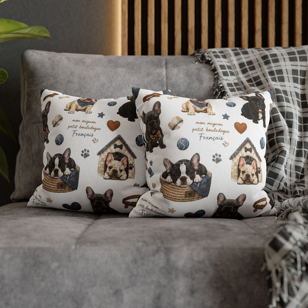 French Bulldog Print Pillowcase Cute Puppy Pattern Square Decorative Pillow Cover