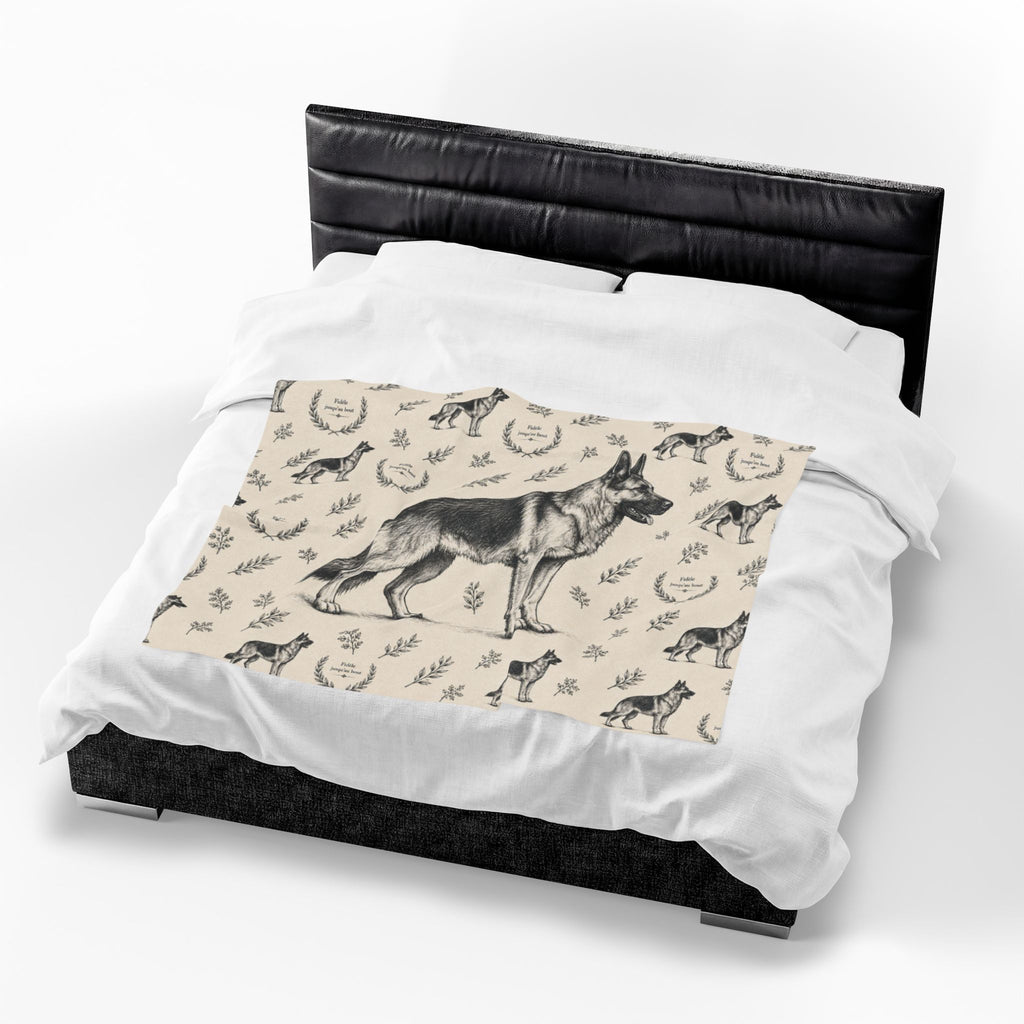 Couverture en peluche effet velours Berger Allemand — Plaid douillet à motif Berger Allemand vintage