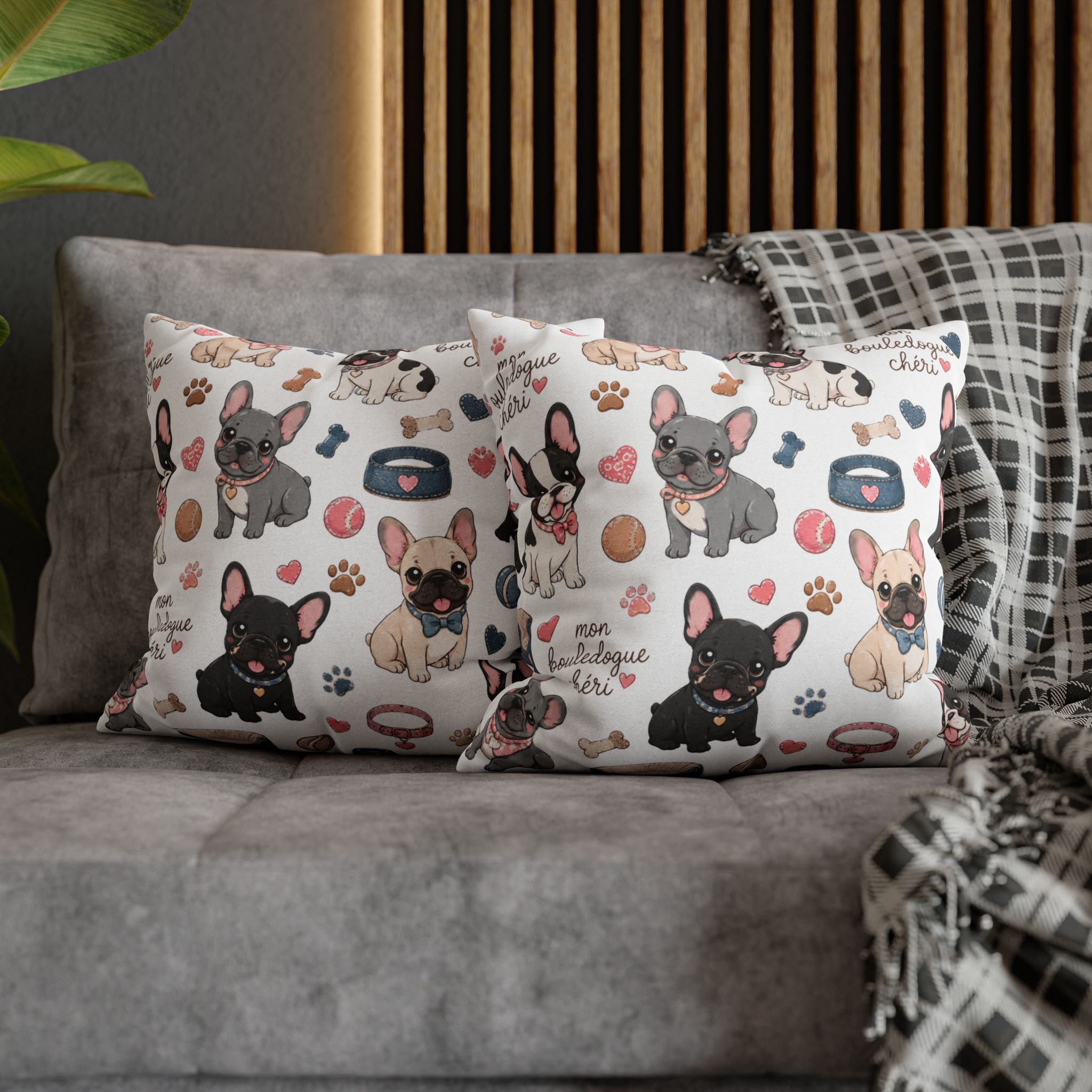 French Bulldog Pattern Pillowcase Cute Dog Print Decorative Throw Pillow Cover