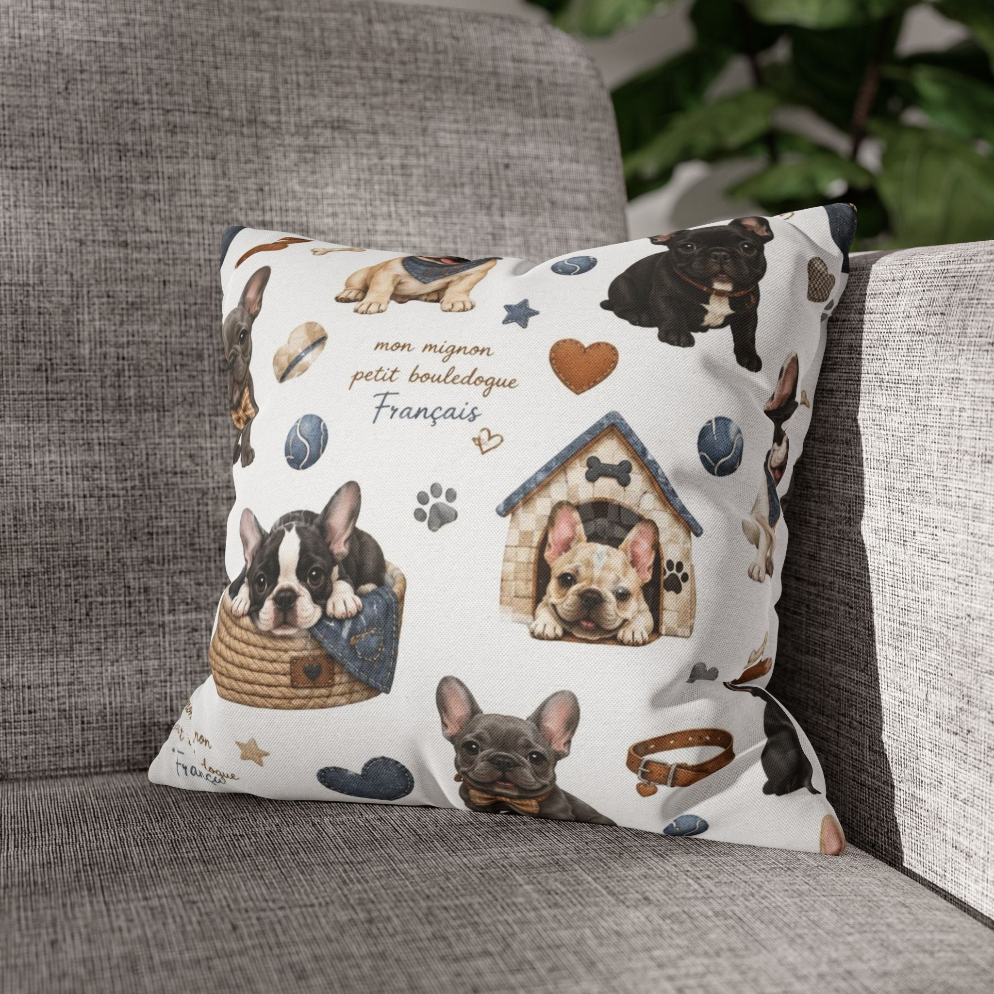 French Bulldog Print Pillowcase Cute Puppy Pattern Square Decorative Pillow Cover