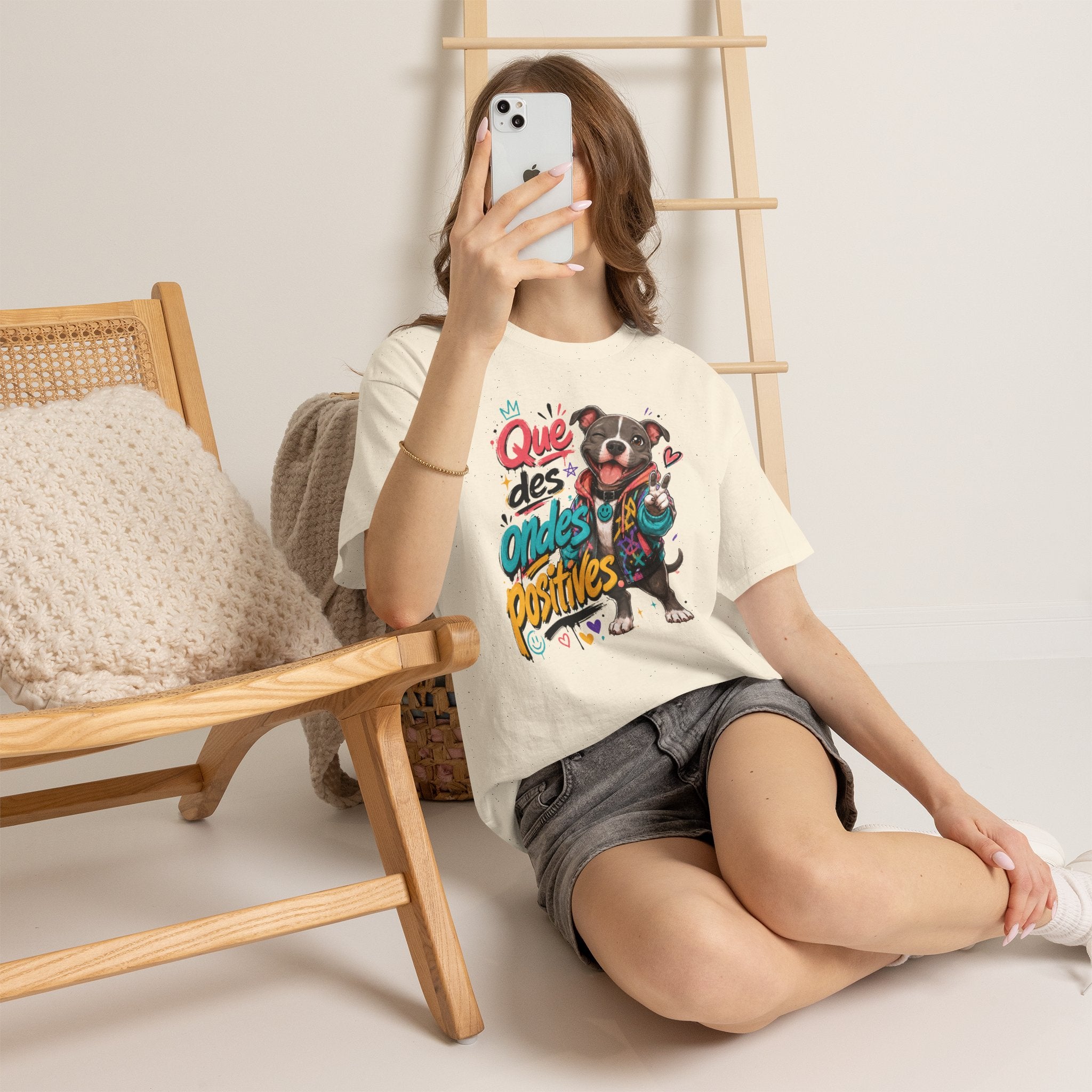 Positive Vibes Dog Bouledogue French T‑Shirt Que des Ondes Positives