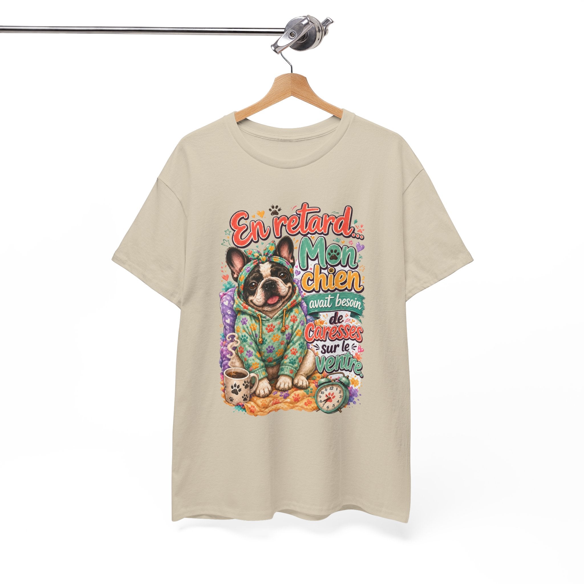 French Bulldog Graphic Tee En retard, mon chien Cute Retro Pet Shirt