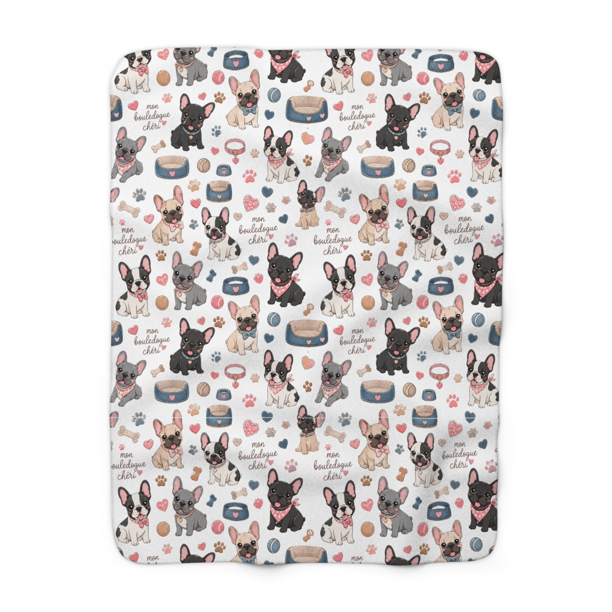 French Bulldog Pattern Sherpa Blanket Cute Paw Print Cozy Throw