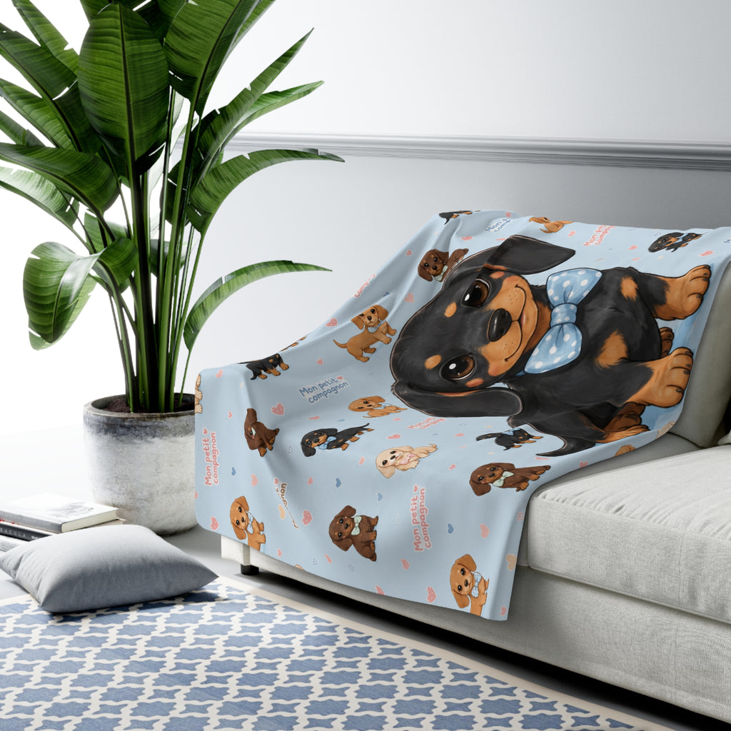 Couverture Polaire Sherpa Teckel – Plaid Peluche Chien Teckel