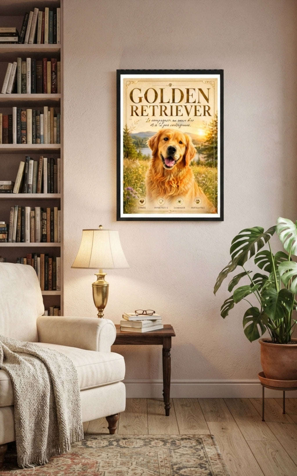 Affiche Encadrée Golden Retriever – Illustration Portrait