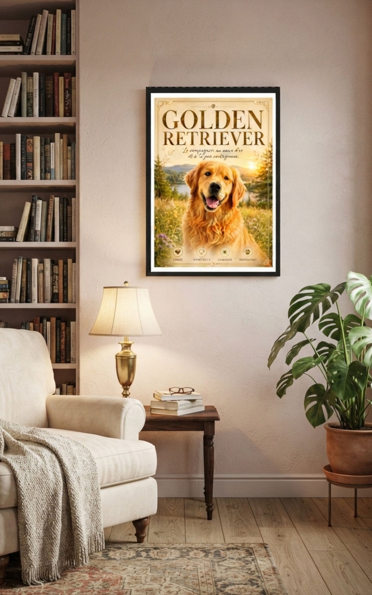 Affiche Encadrée Golden Retriever – Illustration Portrait