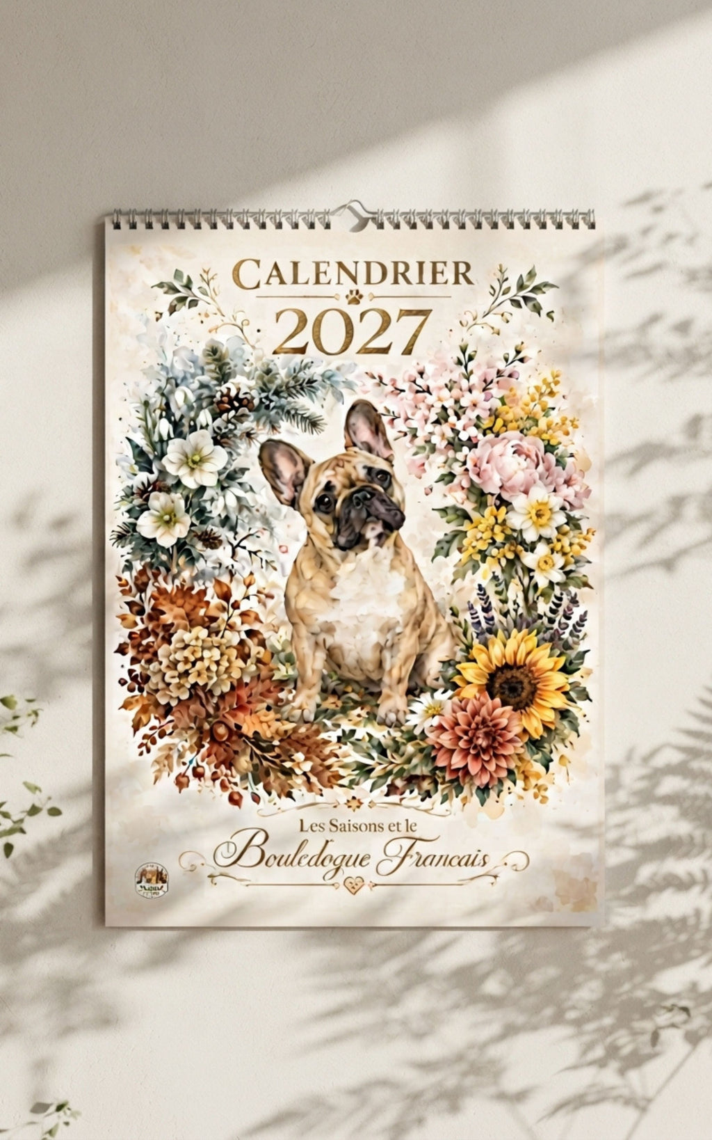 Calendrier mural - Les saisons du Bouledogue Français 2027 (UE et reste du monde)