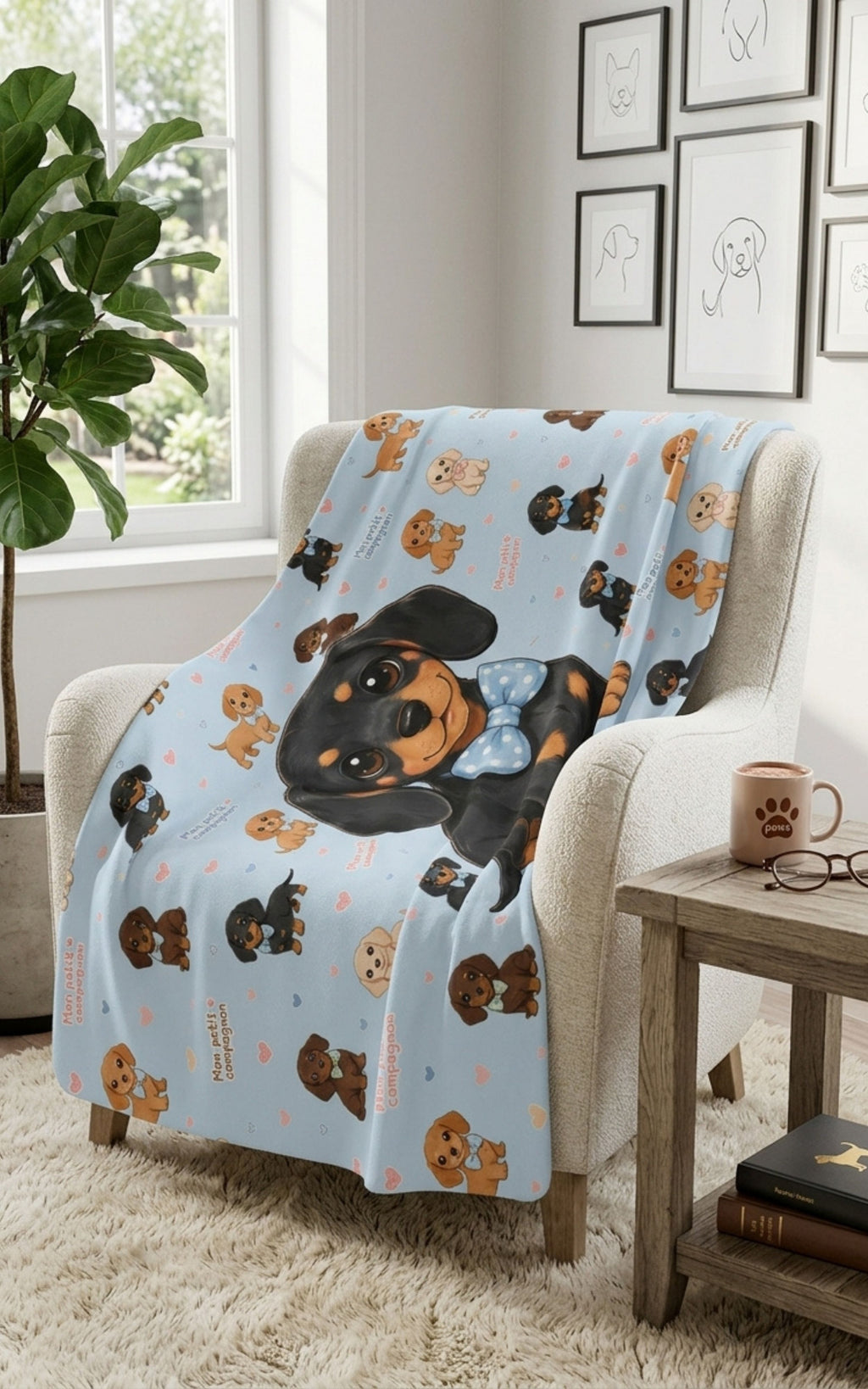 Couverture Polaire Sherpa Teckel – Plaid Peluche Chien Teckel