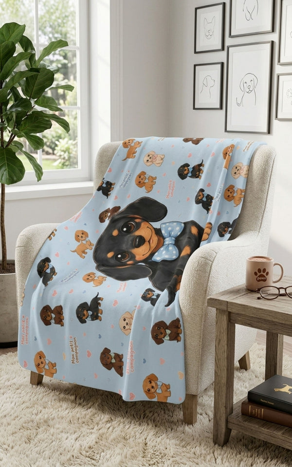Couverture Polaire Sherpa Teckel – Plaid Peluche Chien Teckel