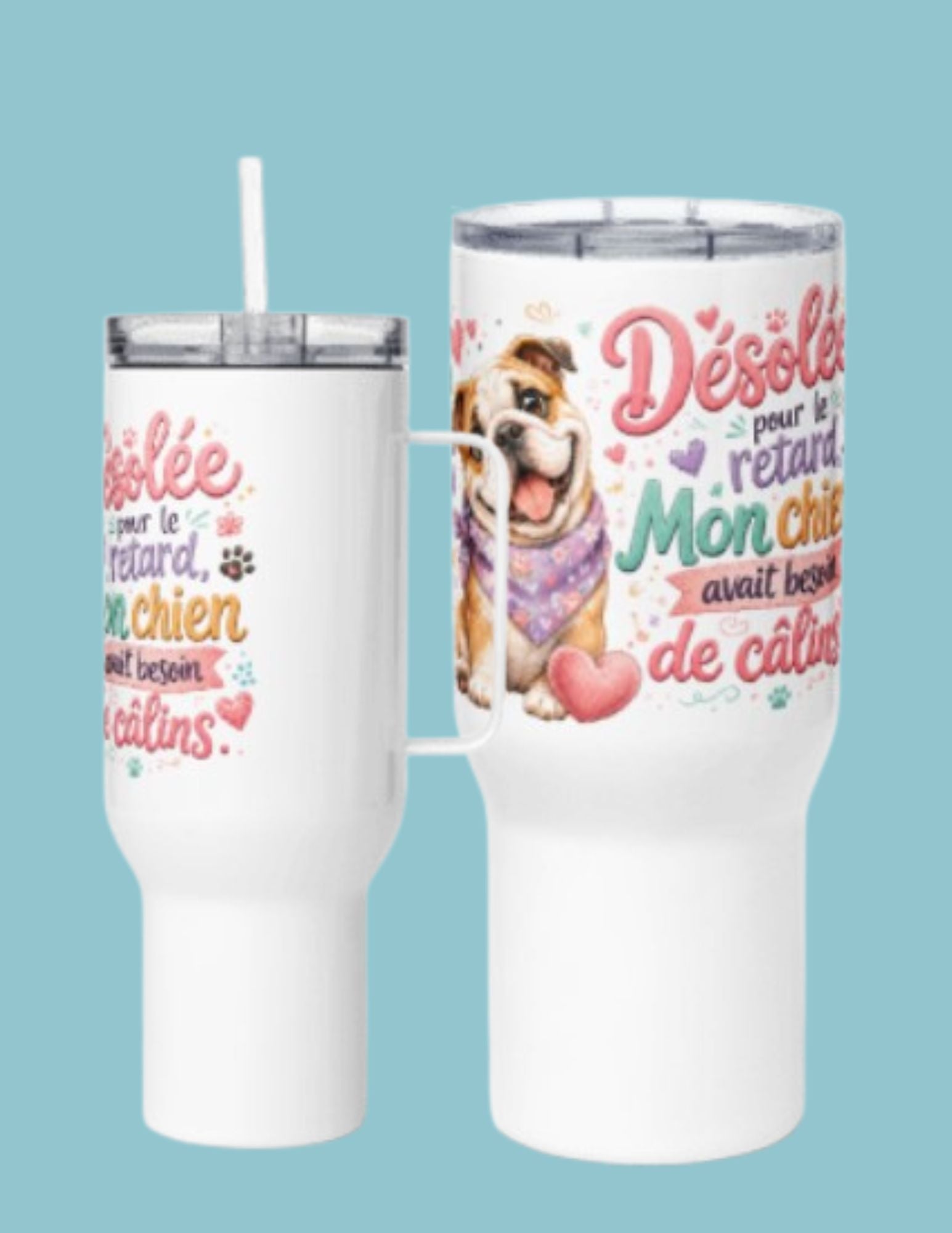Mug avec anse Bouledogue French Désolée pour le retard