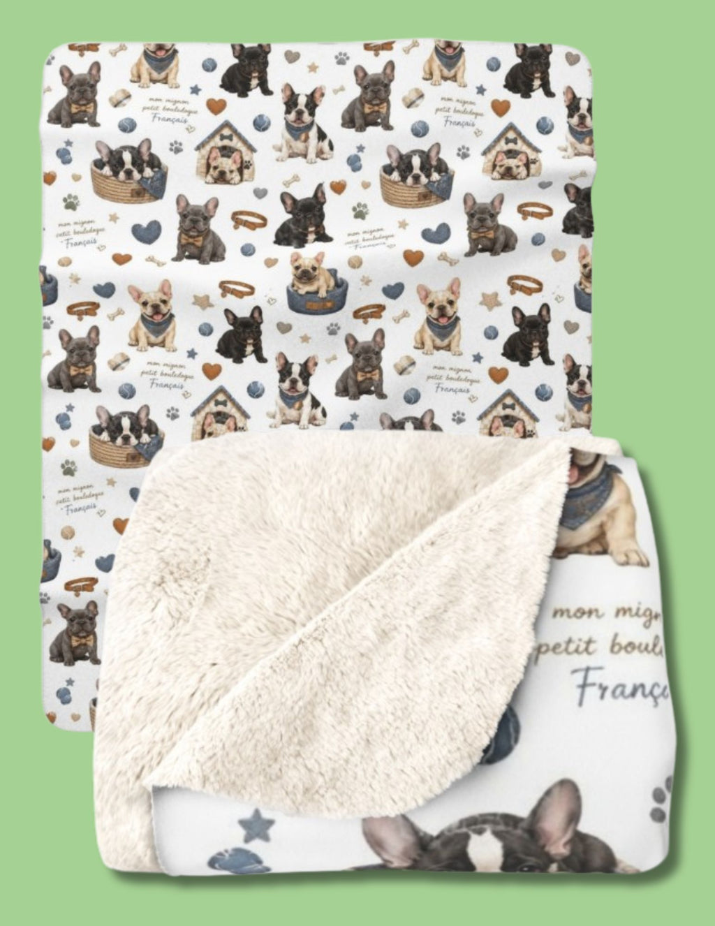 French Bulldog Sherpa Blanket Cozy Puppy Pattern Throw for Dog Lovers
