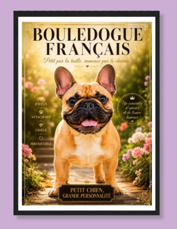 Affiche Encadrée Bouledogue Français – Illustration Portrait