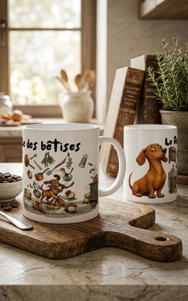 Tasse Mug White Teckel - Teckel Le Roi des bêtises 11oz