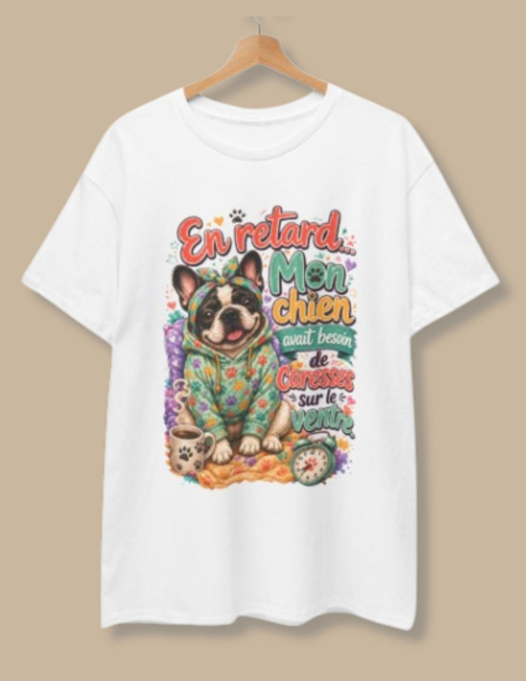 French Bulldog Graphic Tee En retard, mon chien Cute Retro Pet Shirt