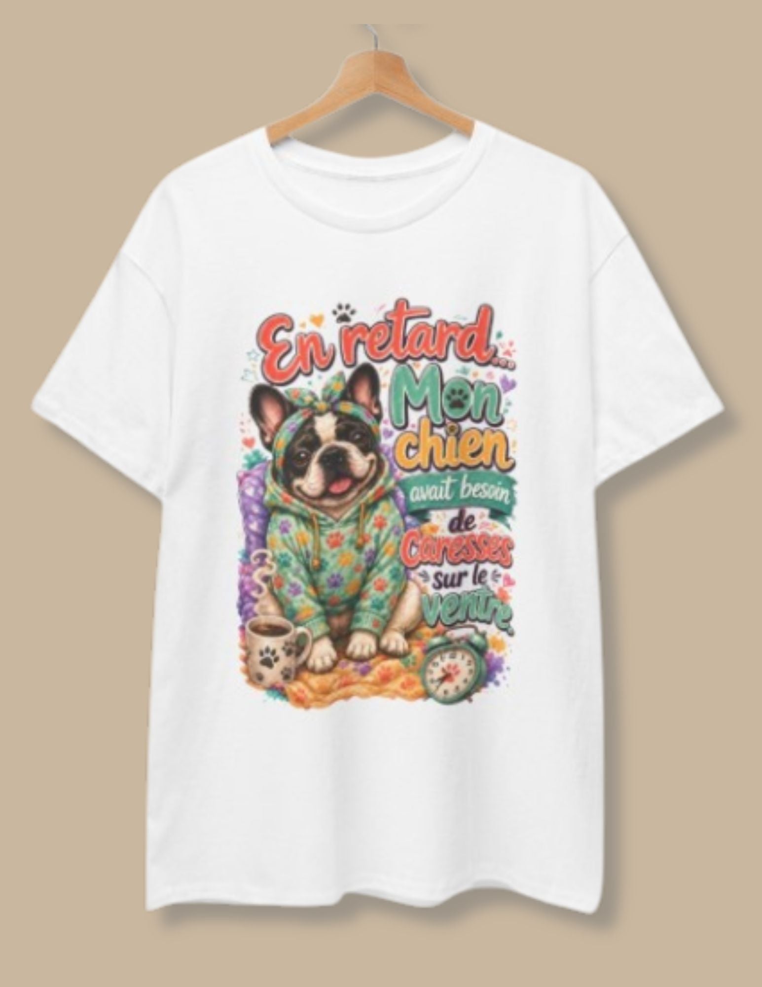 French Bulldog Graphic Tee En retard, mon chien Cute Retro Pet Shirt
