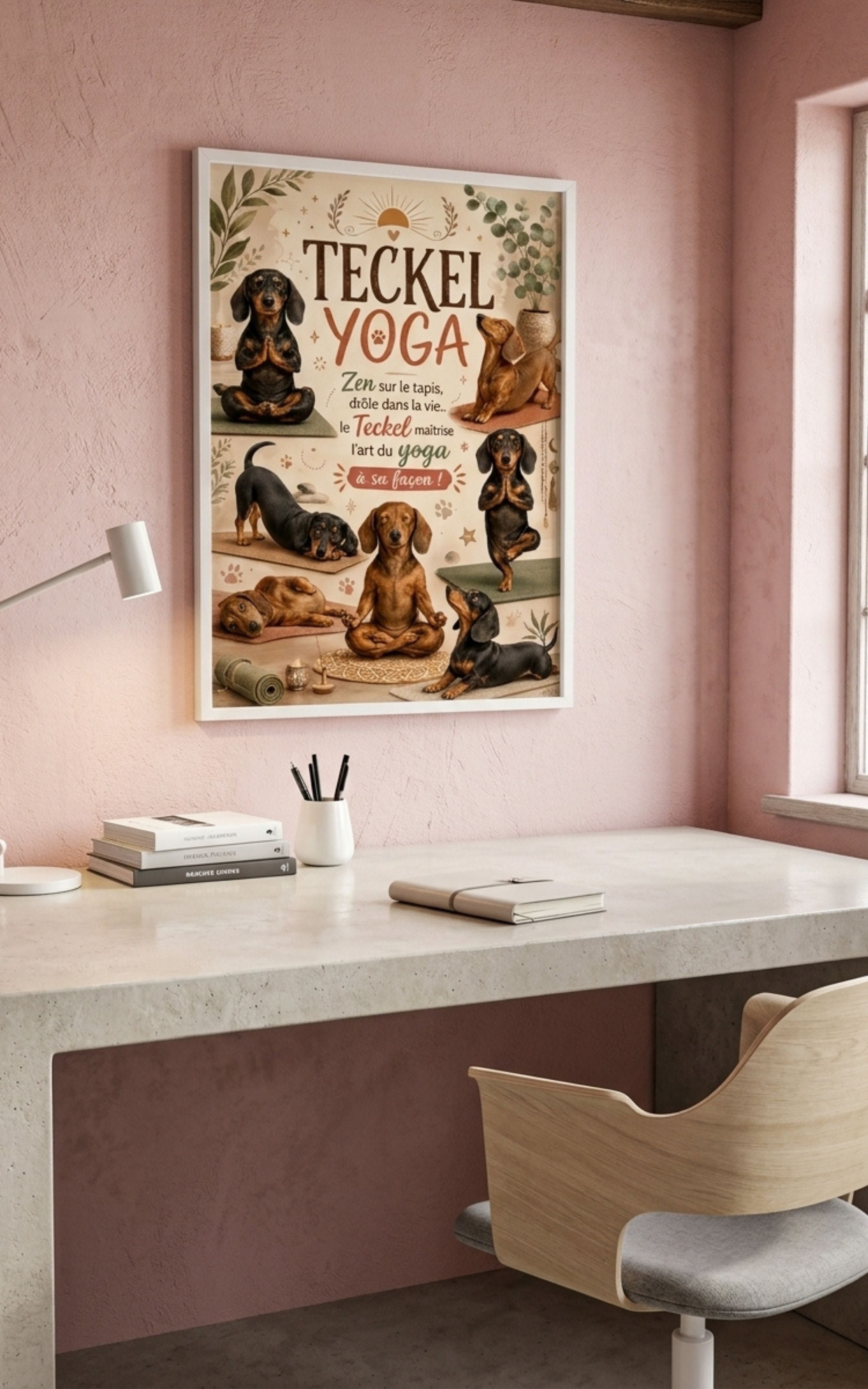 Poster papier semi brillant Teckel - Teckel Yoga