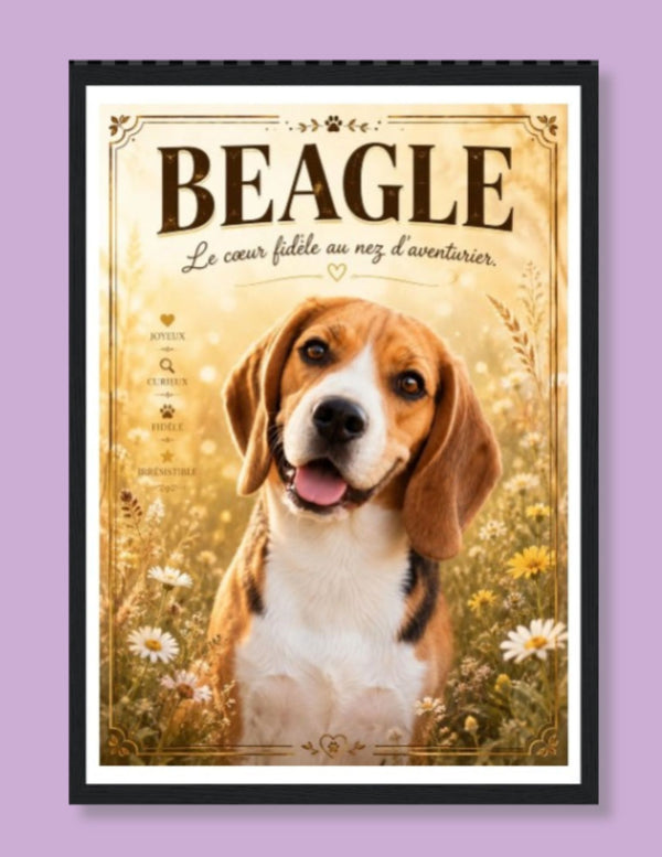 Affiche Encadrée Beagle – Illustration Portrait