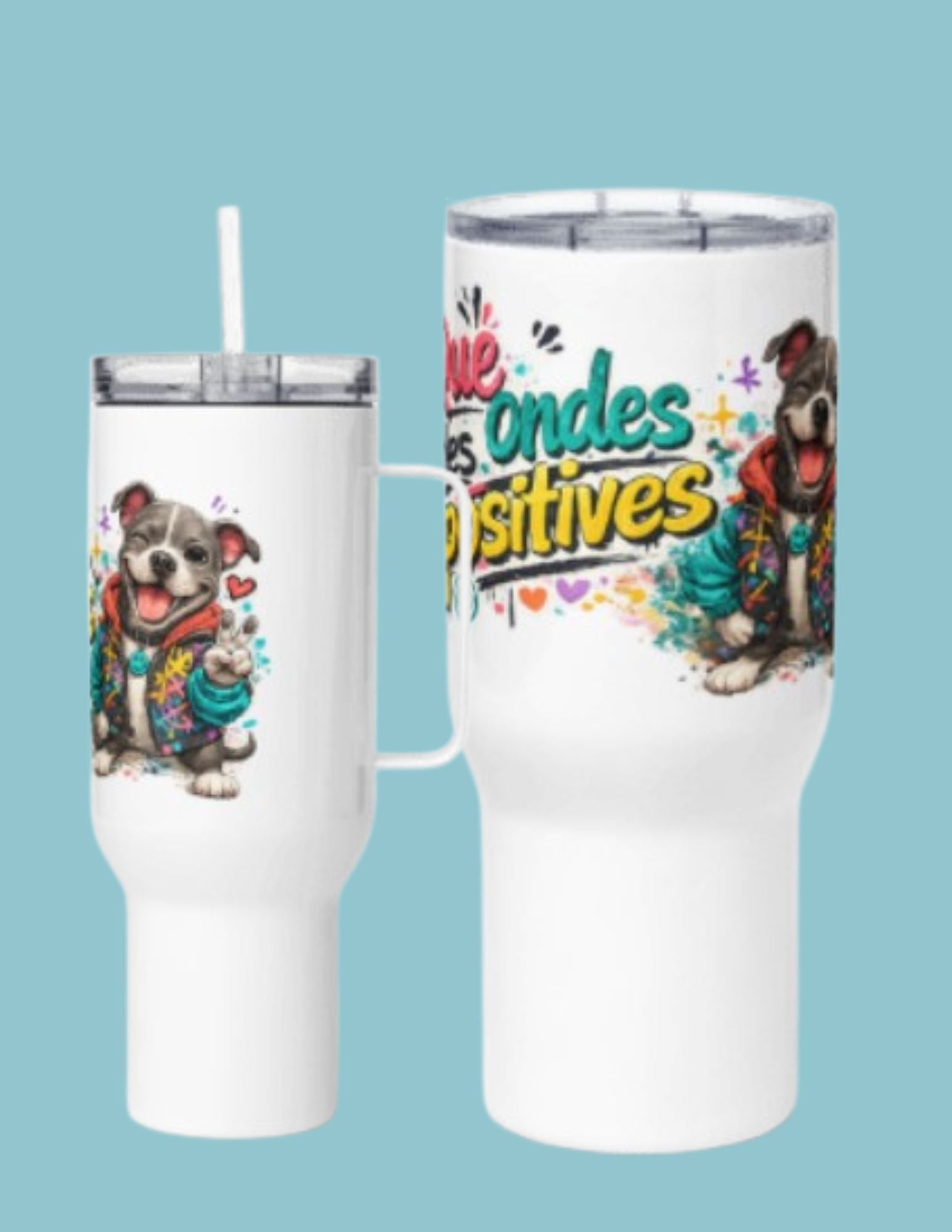 Mug avec anse Bouledogue French Que des Ondes Positives