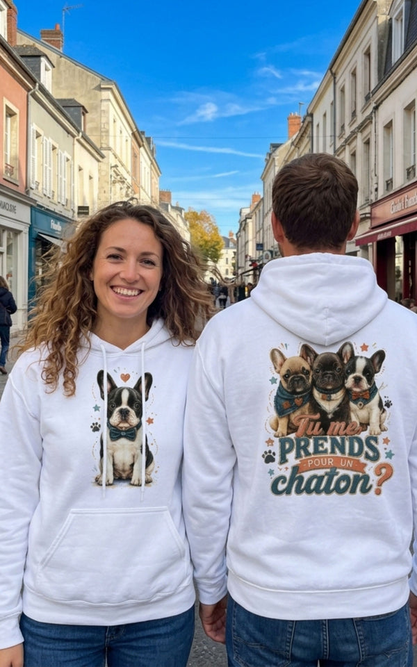 Sweatshirt a Capuche Unisexe Bouledogue Français – Frenchie Tu me prends pour un chaton
