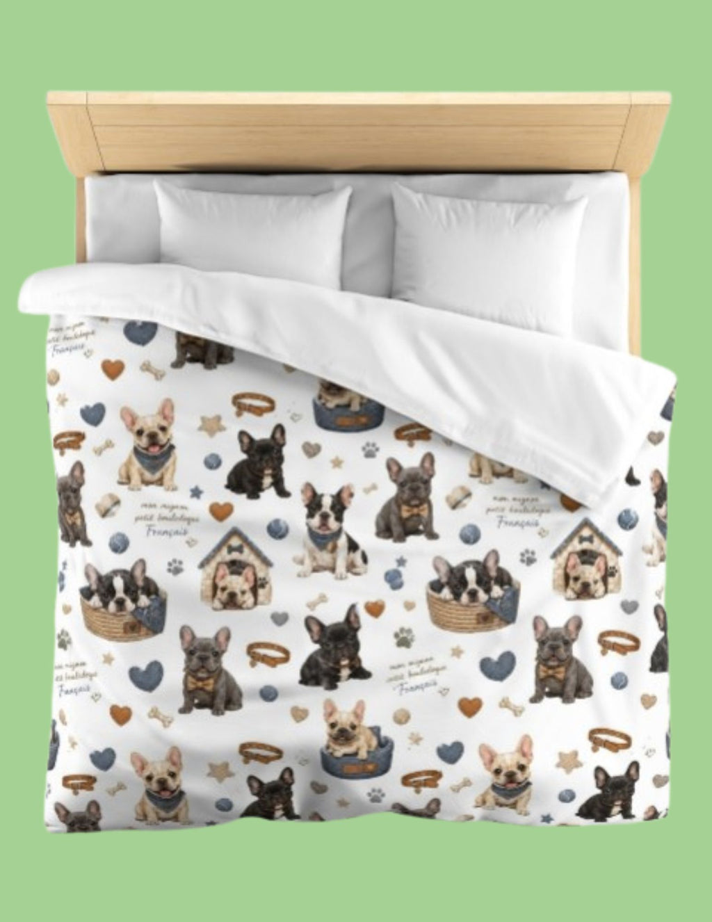 French Bulldog Pattern Duvet Cover Cute Puppy Hearts & 'I Love Frenchies' Microfiber Bedding