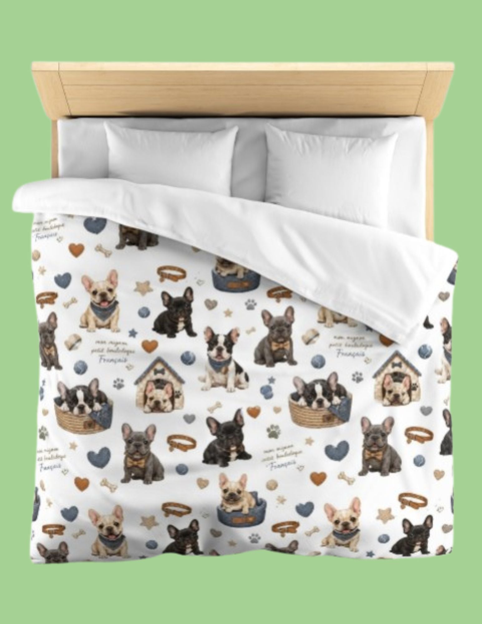 French Bulldog Pattern Duvet Cover Cute Puppy Hearts & 'I Love Frenchies' Microfiber Bedding