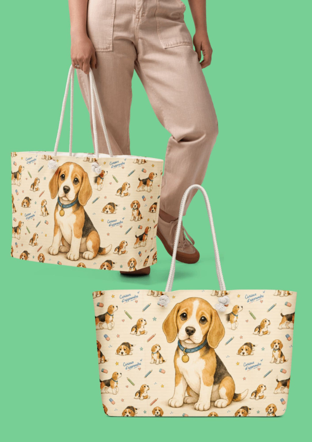 Sac week-end grand format Beagle - Beagle Curieux d'Apprendre