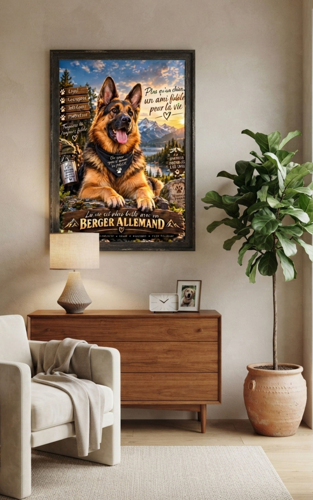 Poster papier semi brillant Berger Allemand - La vie est plus belle